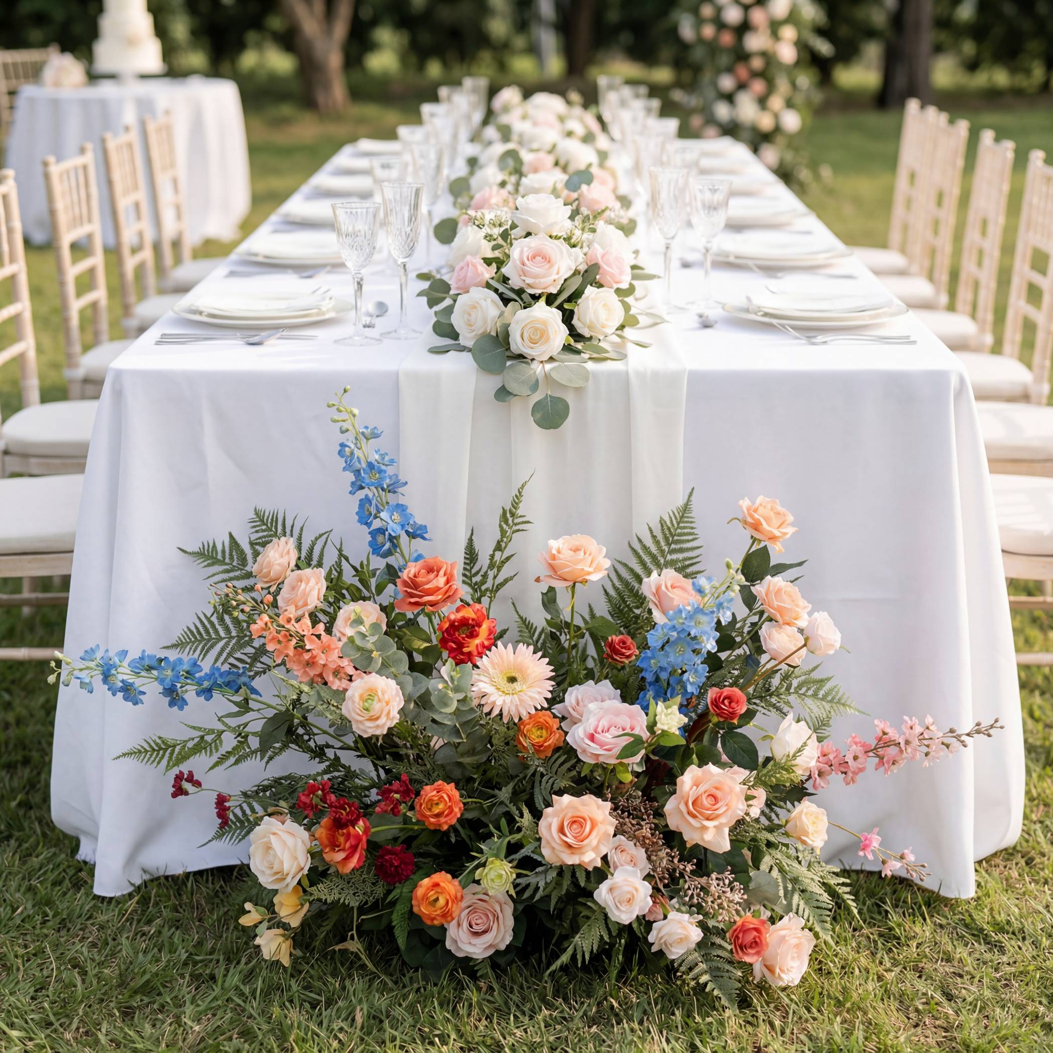 Roseytime Tangerine Petal Floor Flower Wedding Aisle Arrangement #RTF019