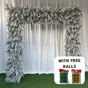 Roseytime Snowy Flocked Spruce Christmas Square Arch Fabric Back With Hanging Ball#RTA049