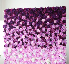 Roseytime Artificial Flower Wall Rolling Up Purple&White Hanging Flowers Wedding Backdrop Decor for Birthday Event Party