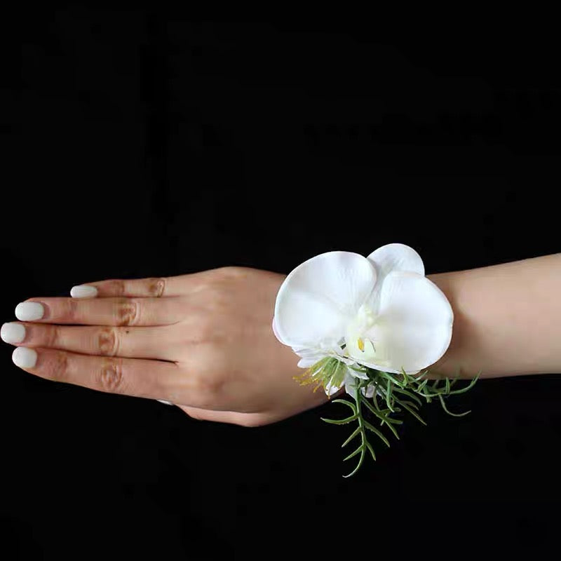Roseytime White Phalaenopsis Orchids Wrist Corsage for Wedding RTWC006