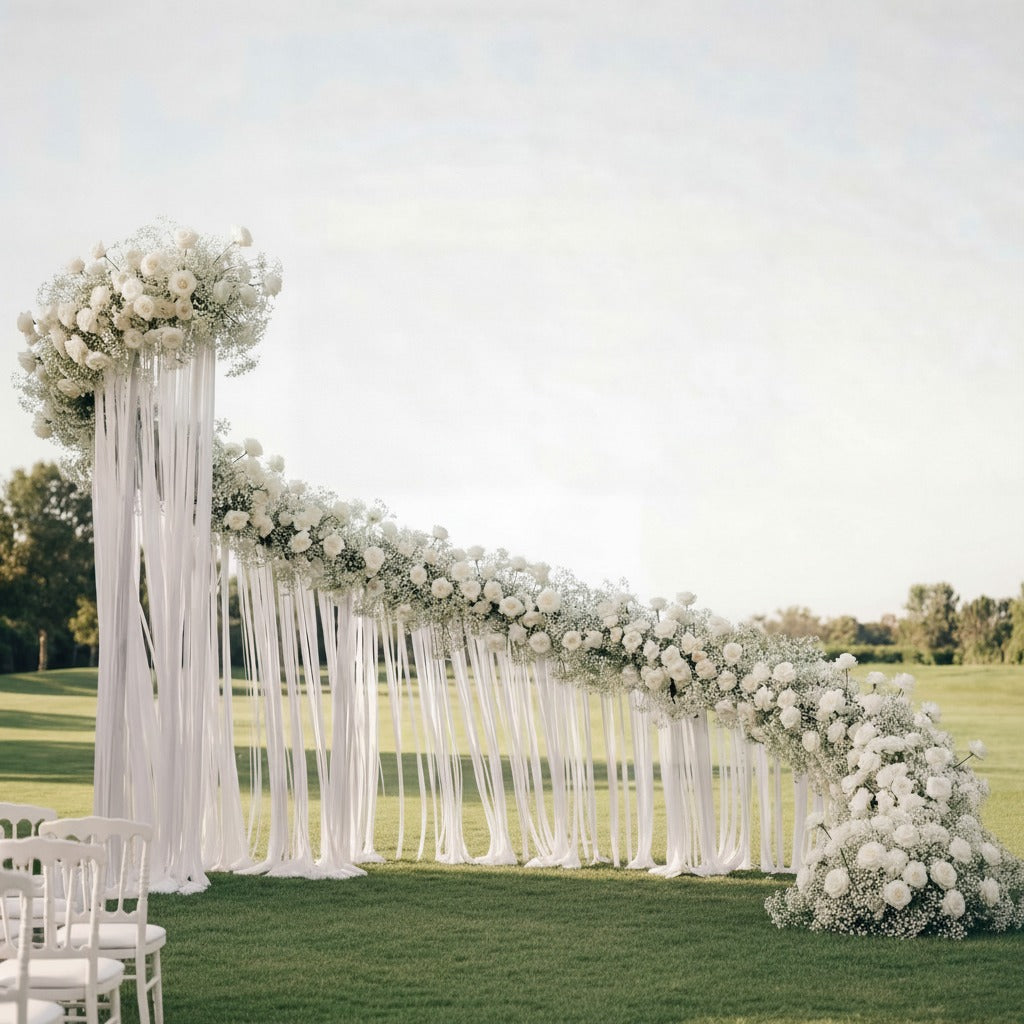 Roseytime White Baby's Breath Roses S-Curve Flower Arch Arrangement #RTA466