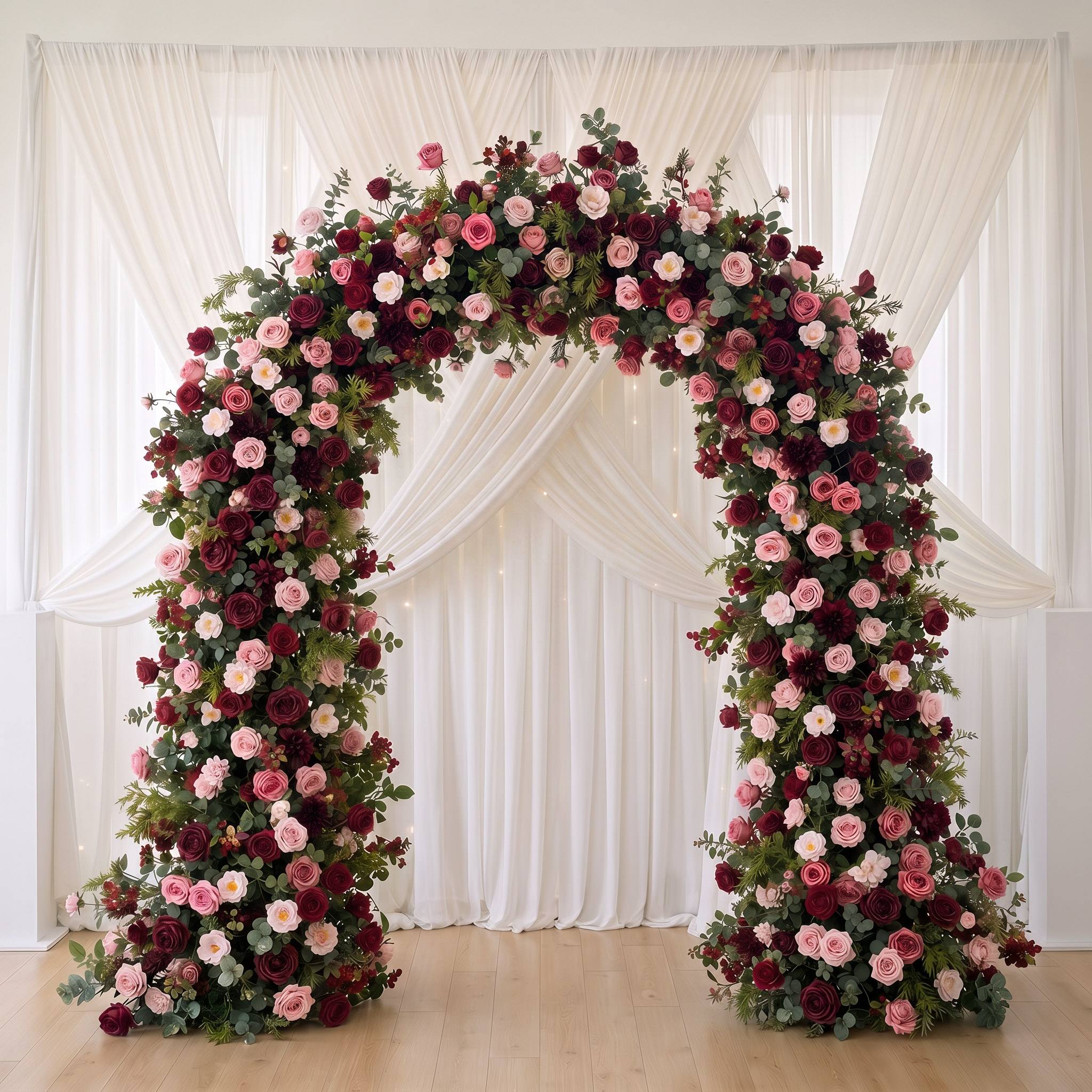 RoseyTime Wine&Blush Flower Arch n-shape Round Arch #RTA491