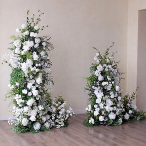 Roseytime Wedding White Green Flower Pillars Set with Frame #RTP055