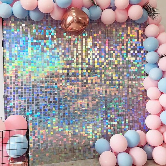 Roseytime Rainbow Silver Sequin Shimmer Wall Backdrop for Wedding Baby Shower Birthday Party Decor