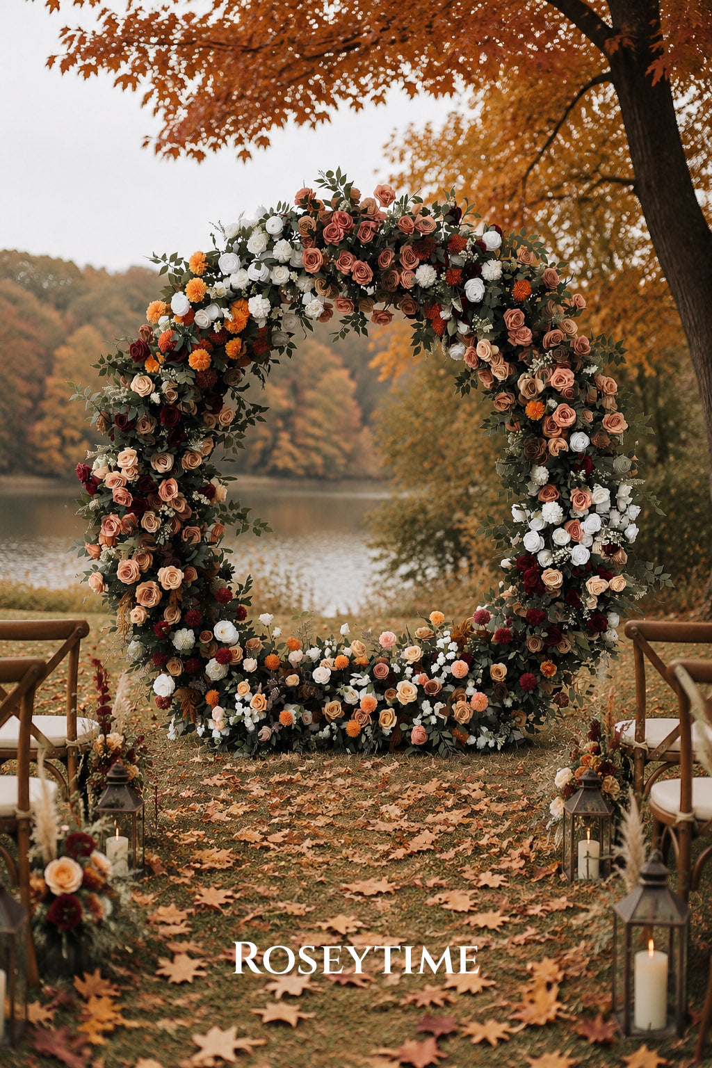 RoseyTime Bordeaux Harvest Flower Circle Arch Fabric Back #RTA510