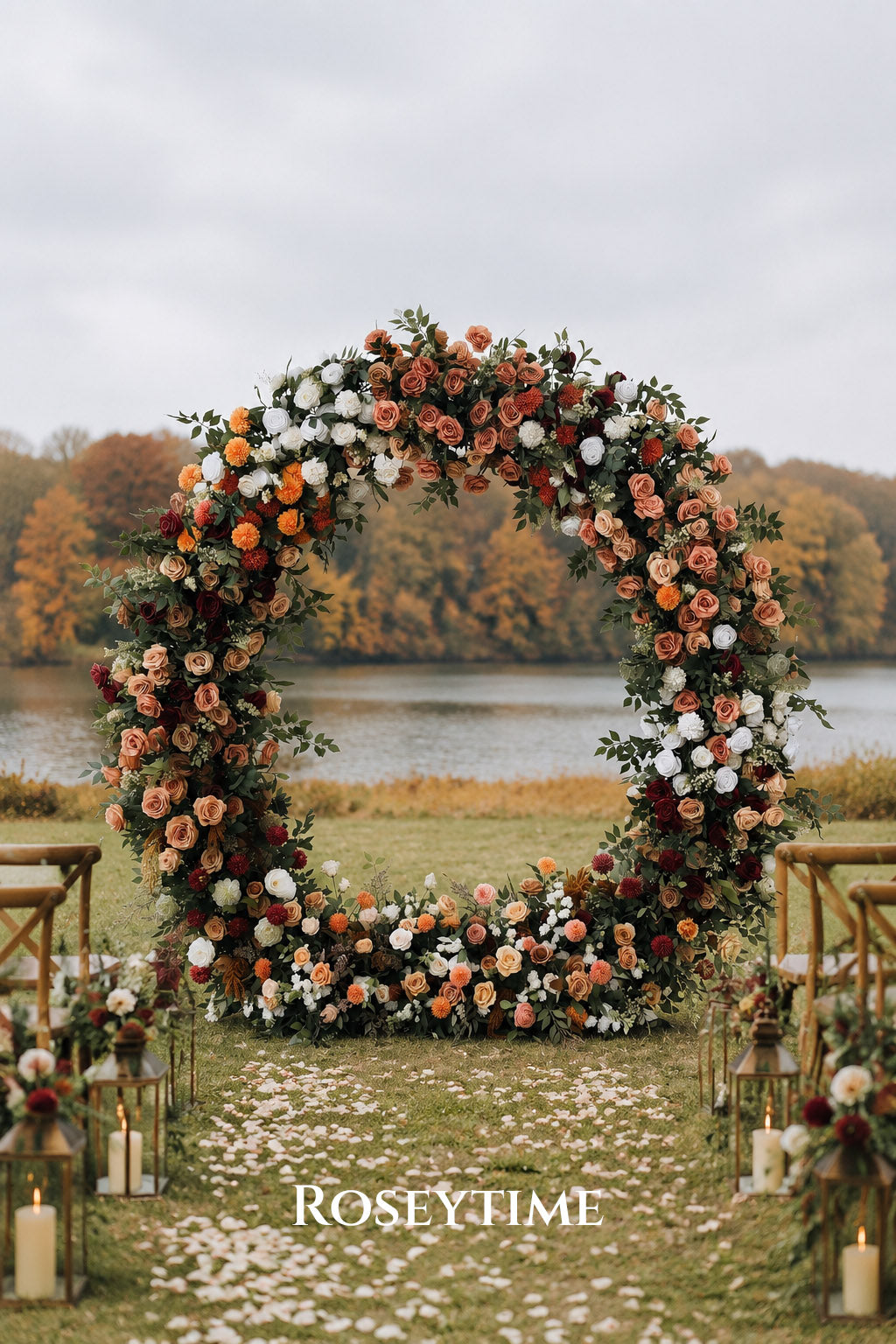 RoseyTime Bordeaux Harvest Flower Circle Arch Fabric Back #RTA510