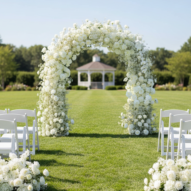 RoseyTime White Roses&Baby's Breath Arch n-shape Round Arch #RTA151