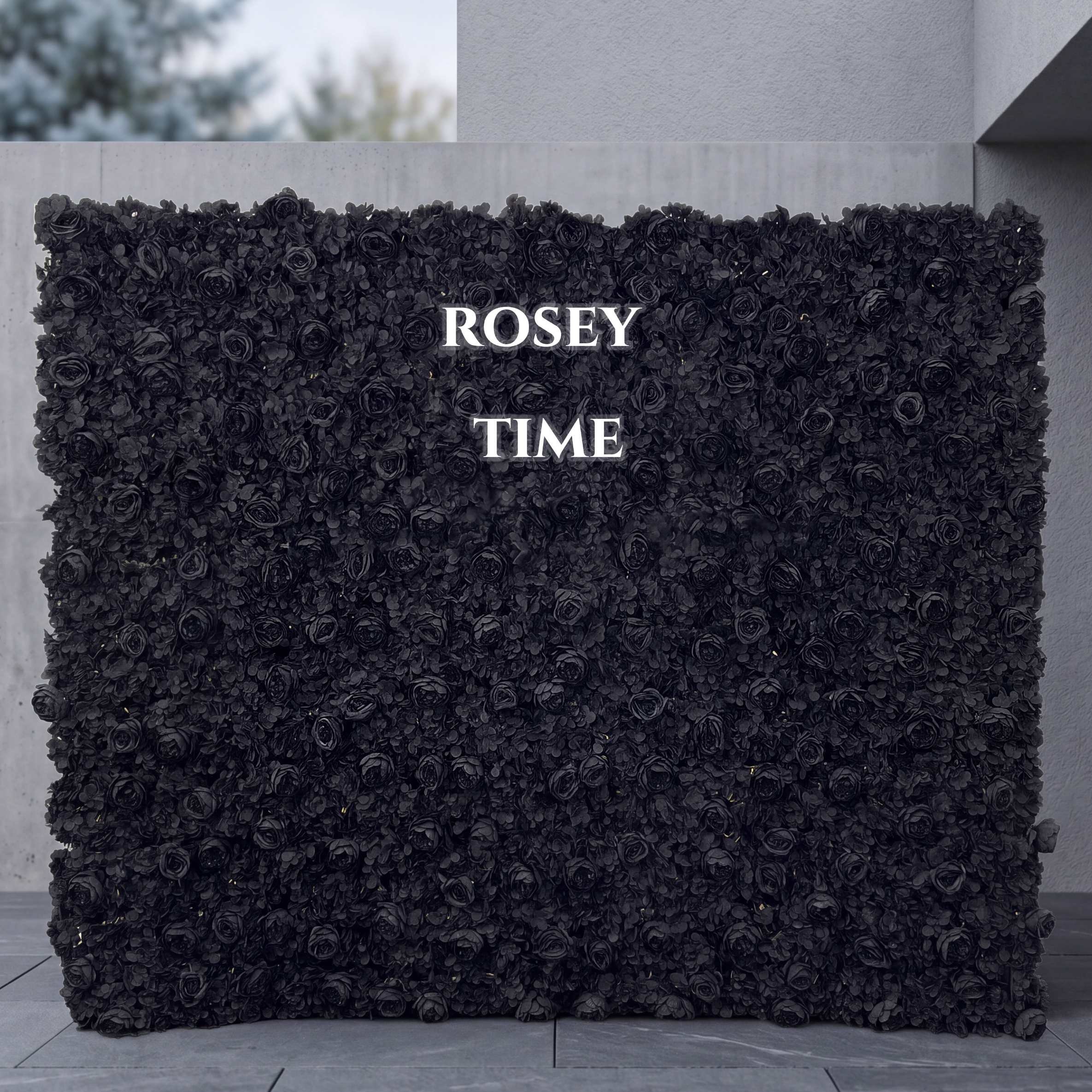 Roseytime 2D Black Flower Wall Rolling Up Fabric Back#RTW021
