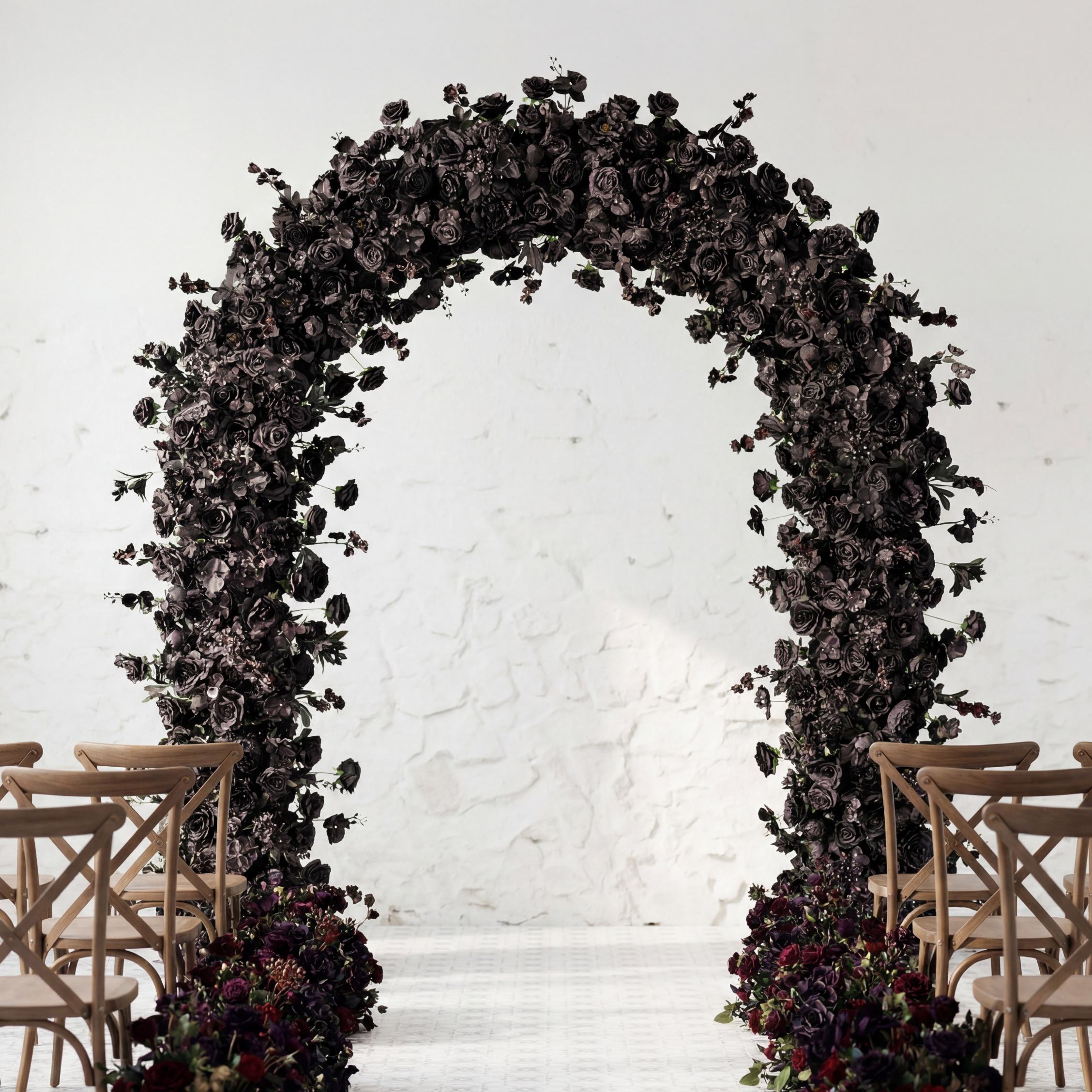 Roseytime Black Flower Round Arch With Frame #RTA070