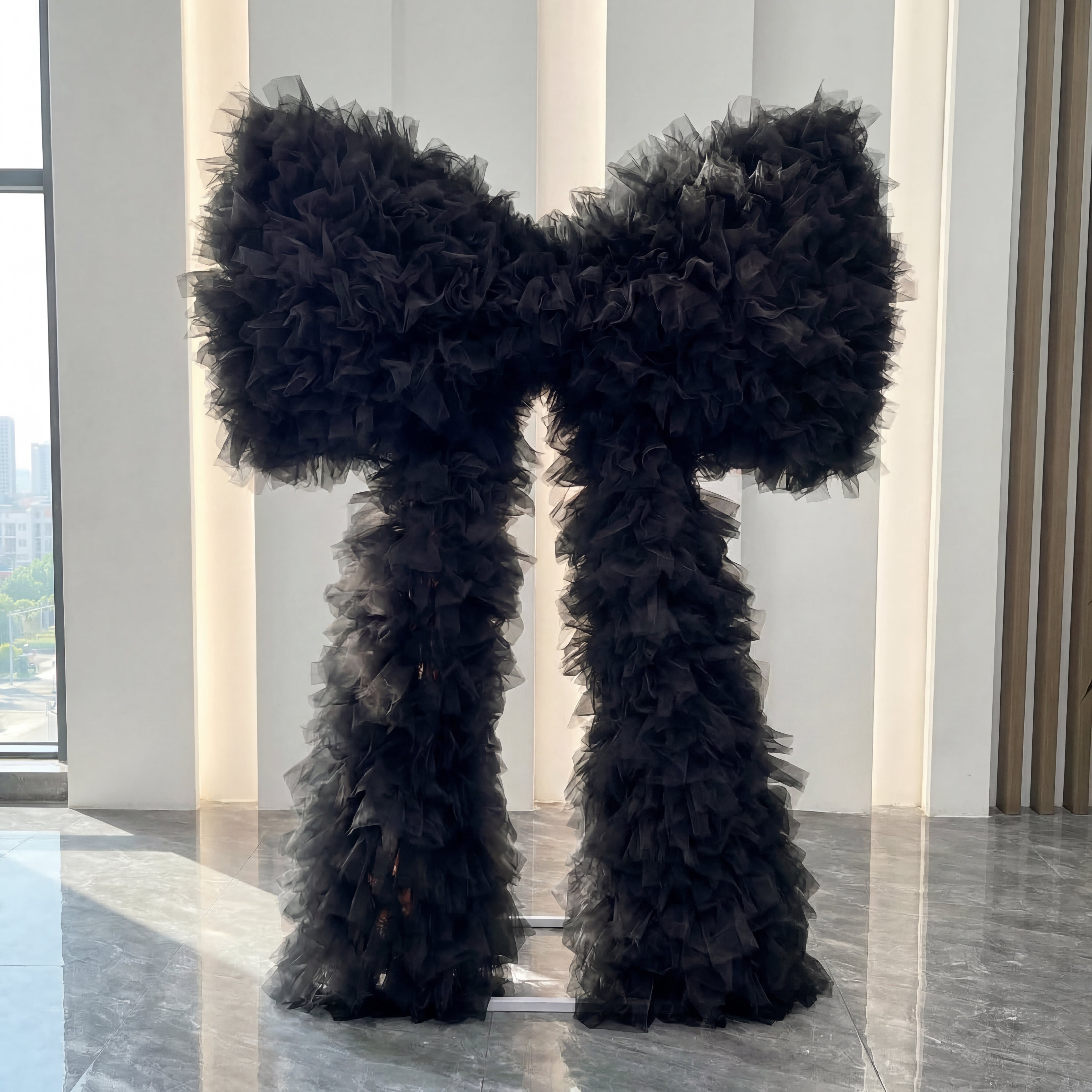 Roseytime Black Tulle Bow Backdrop Wall Roll Up Fabric Back #RTW408