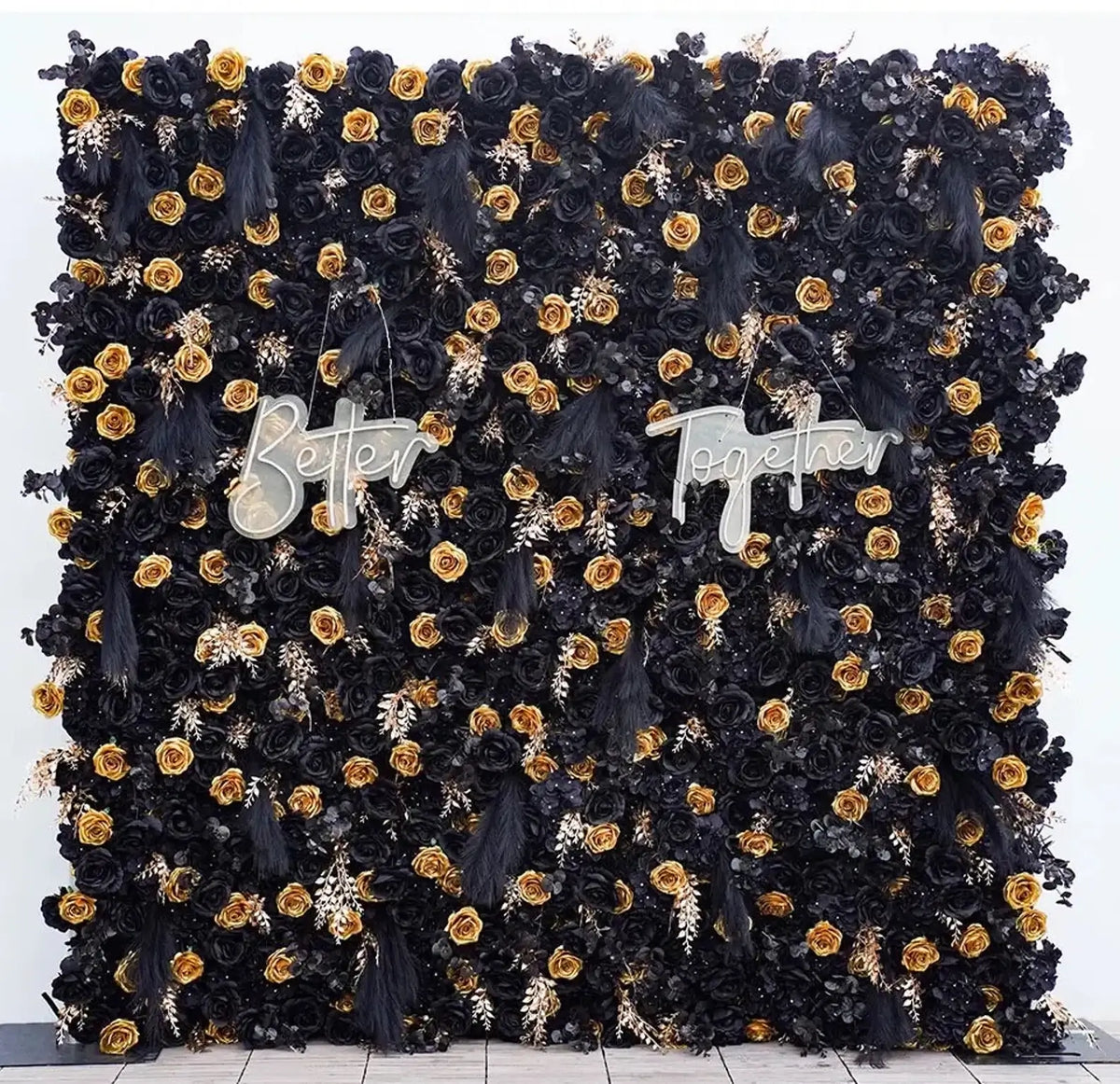 Roseytime 5D Black&Gold Flower Wall Roll Up Fabric Back #RTW017