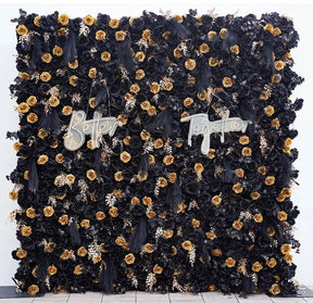 Roseytime 5D Black&Gold Flower Wall Roll Up Fabric Back #RTW017