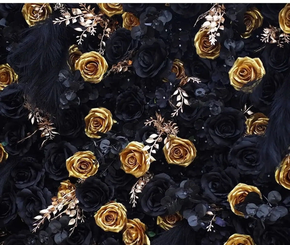 Roseytime 5D Black&Gold Flower Wall Roll Up Fabric Back #RTW017