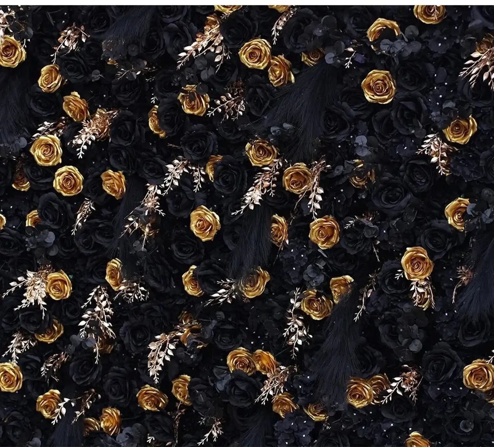 Roseytime 5D Black&Gold Flower Wall Roll Up Fabric Back #RTW017