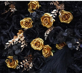 Roseytime 5D Black&Gold Flower Wall Roll Up Fabric Back #RTW017