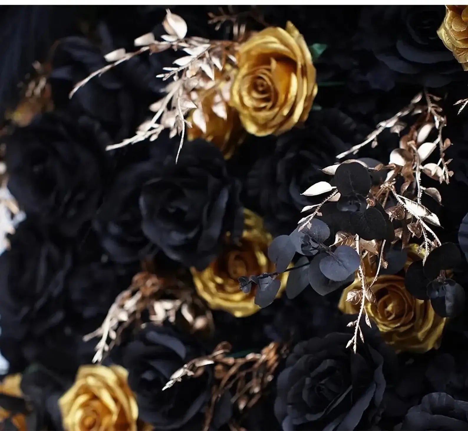 Roseytime 5D Black&Gold Flower Wall Roll Up Fabric Back #RTW017