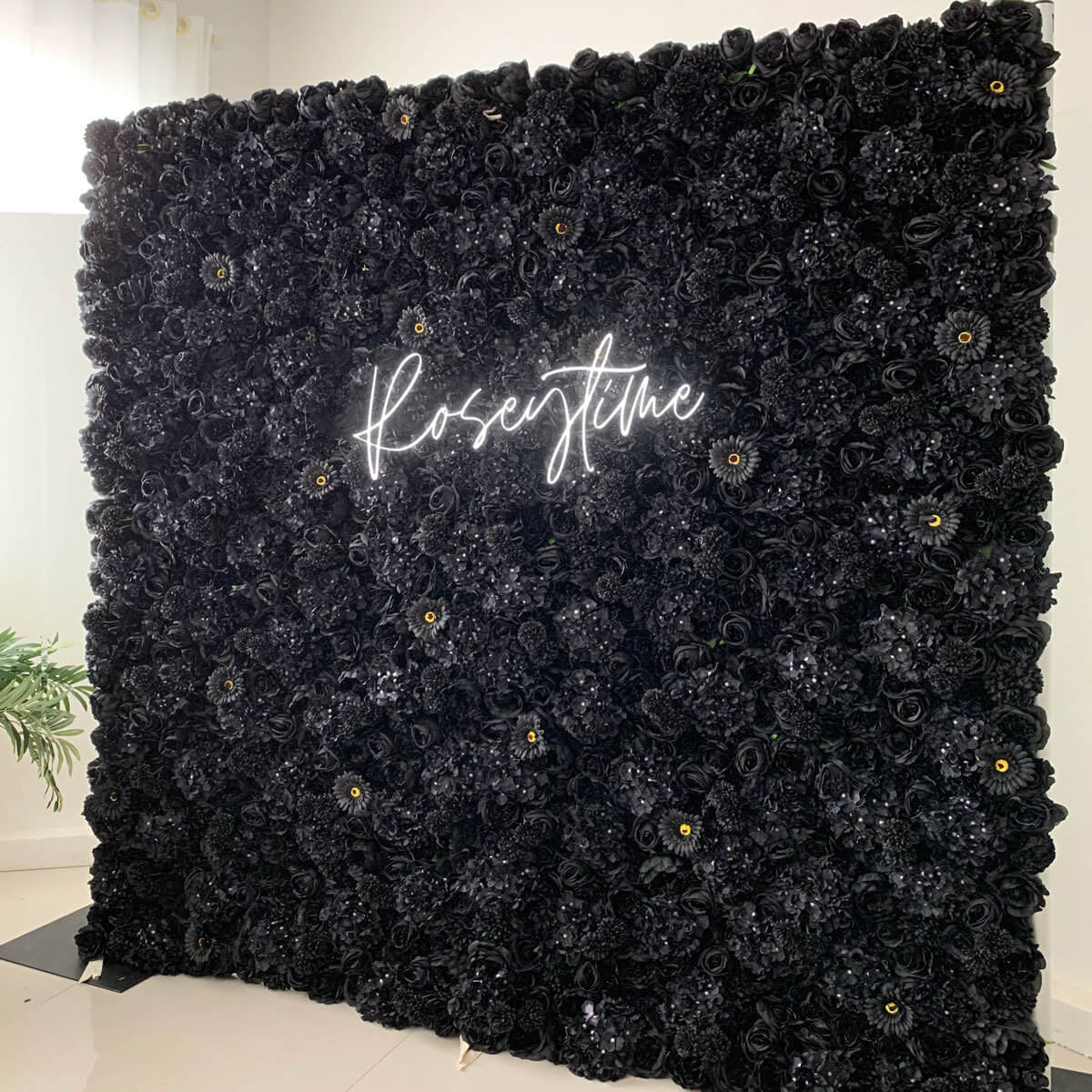 Roseytime 3D Black Flower Wall Roll Up Fabric Back #RTW054