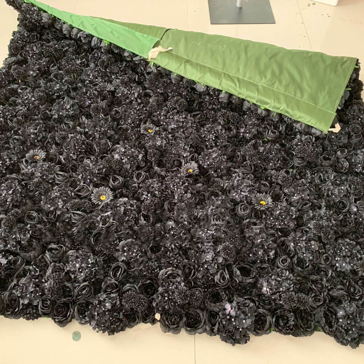 Roseytime 3D Black Flower Wall Roll Up Fabric Back #RTW054