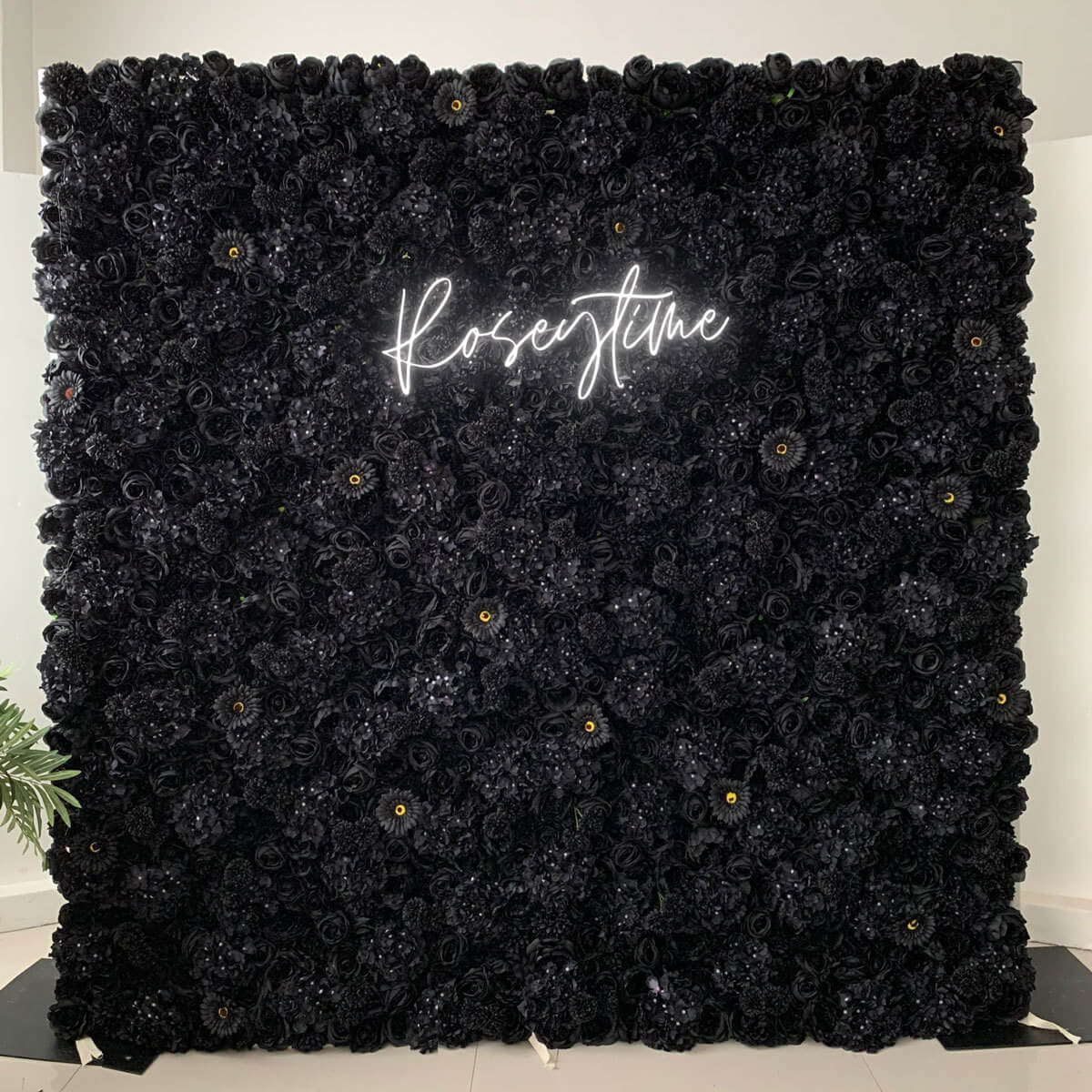 Roseytime 3D Black Flower Wall Roll Up Fabric Back #RTW054