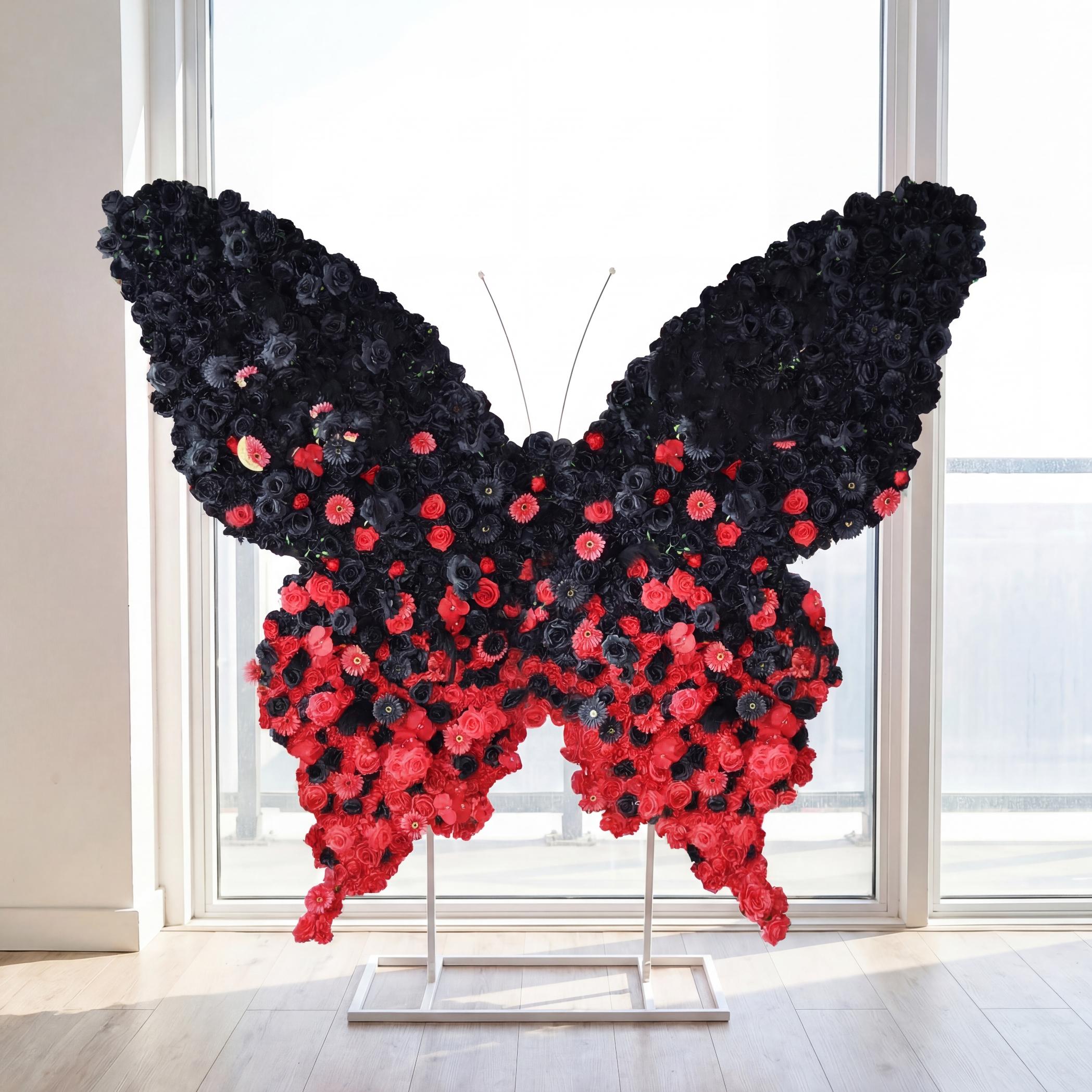 Roseytime Gradient Black Red Butterfly Flower Wall Roll Up Fabric Back #RTW429