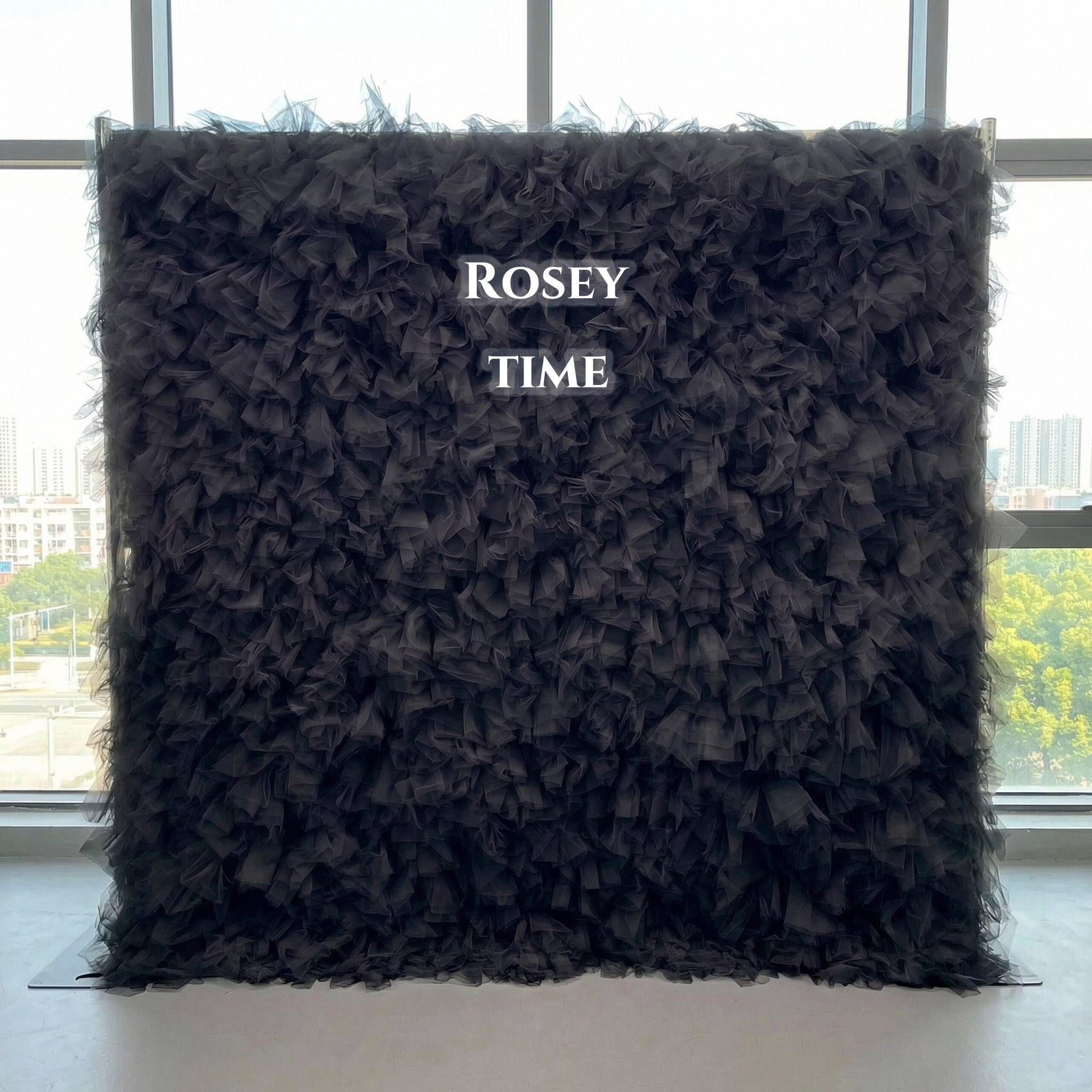 Roseytime Black Tulle Wall Roll Up Fabric Back #RTW377
