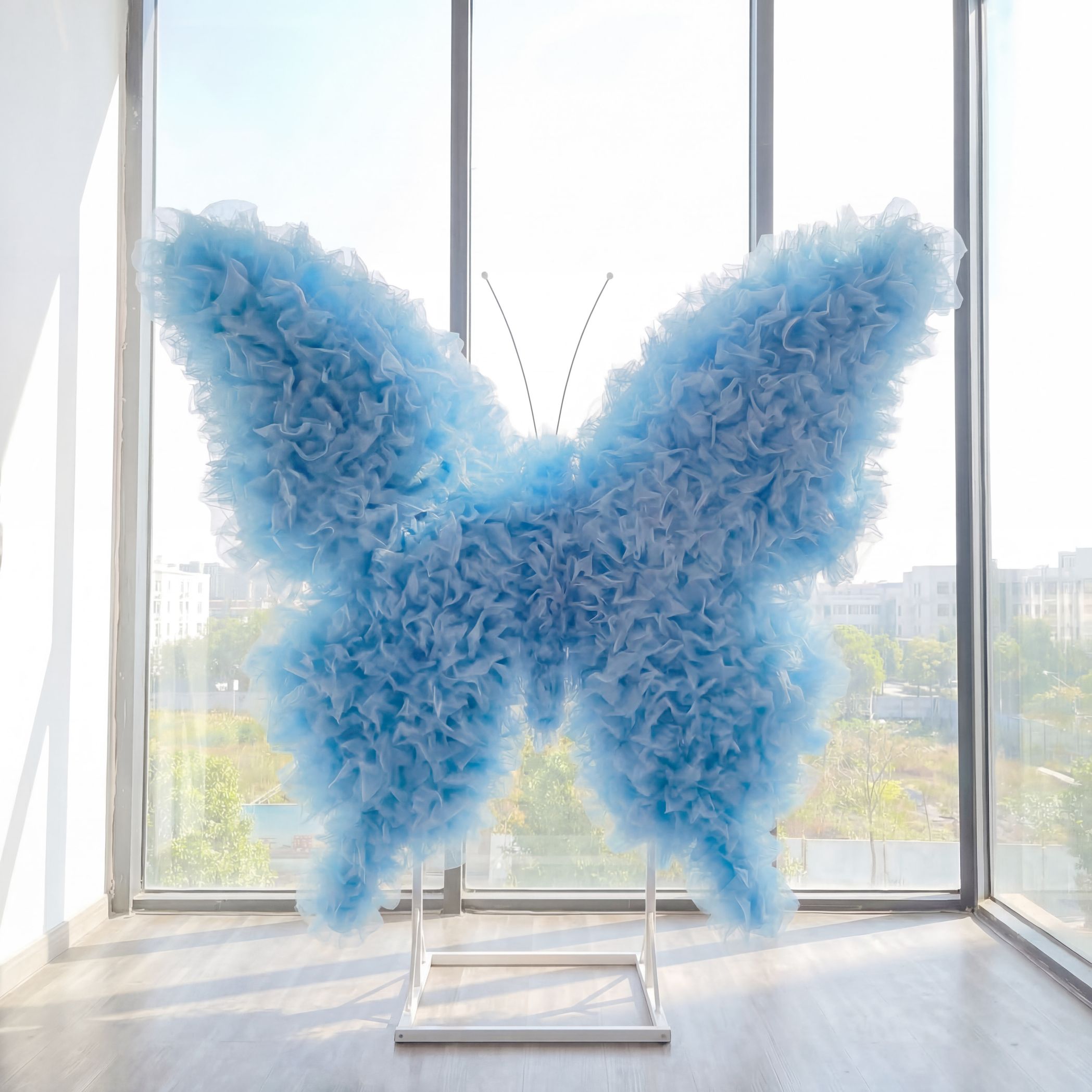 Roseytime Blue Tulle Butterfly Backdrop Wall Roll Up Fabric Back #RTW394