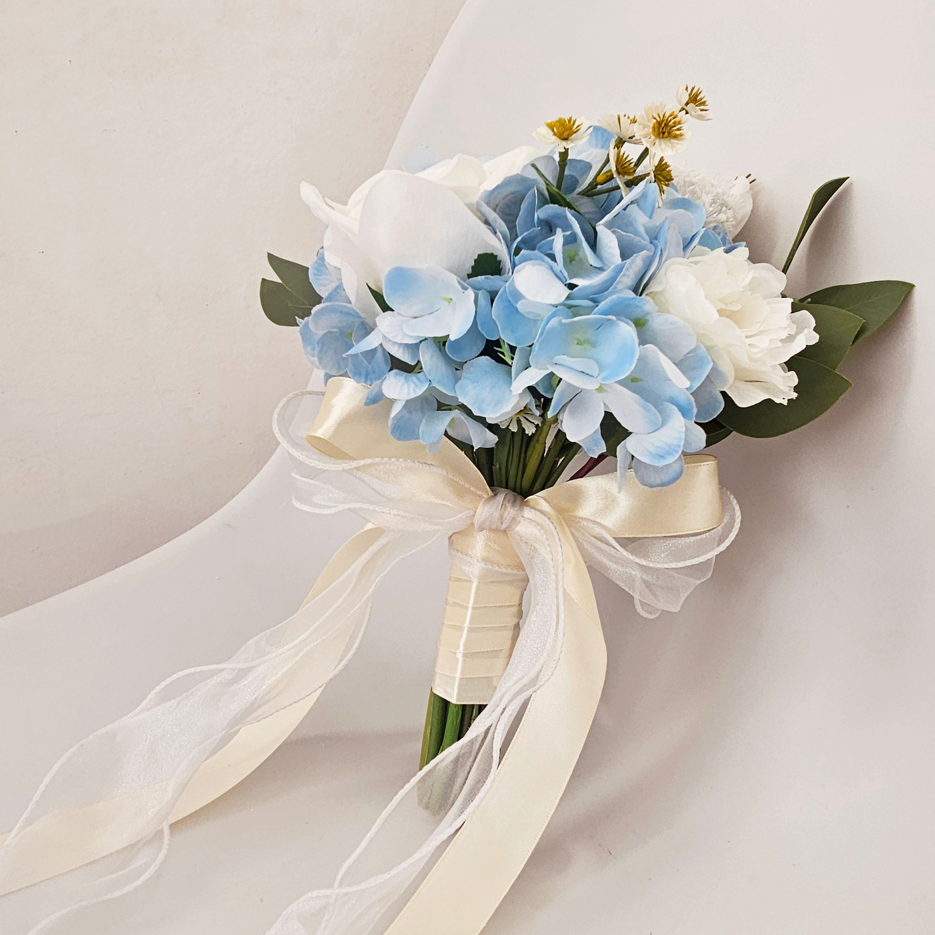 Roseytime Bride/Bridesmaid Bouquet in Blue&White Artificial Flowers #RTBQ019