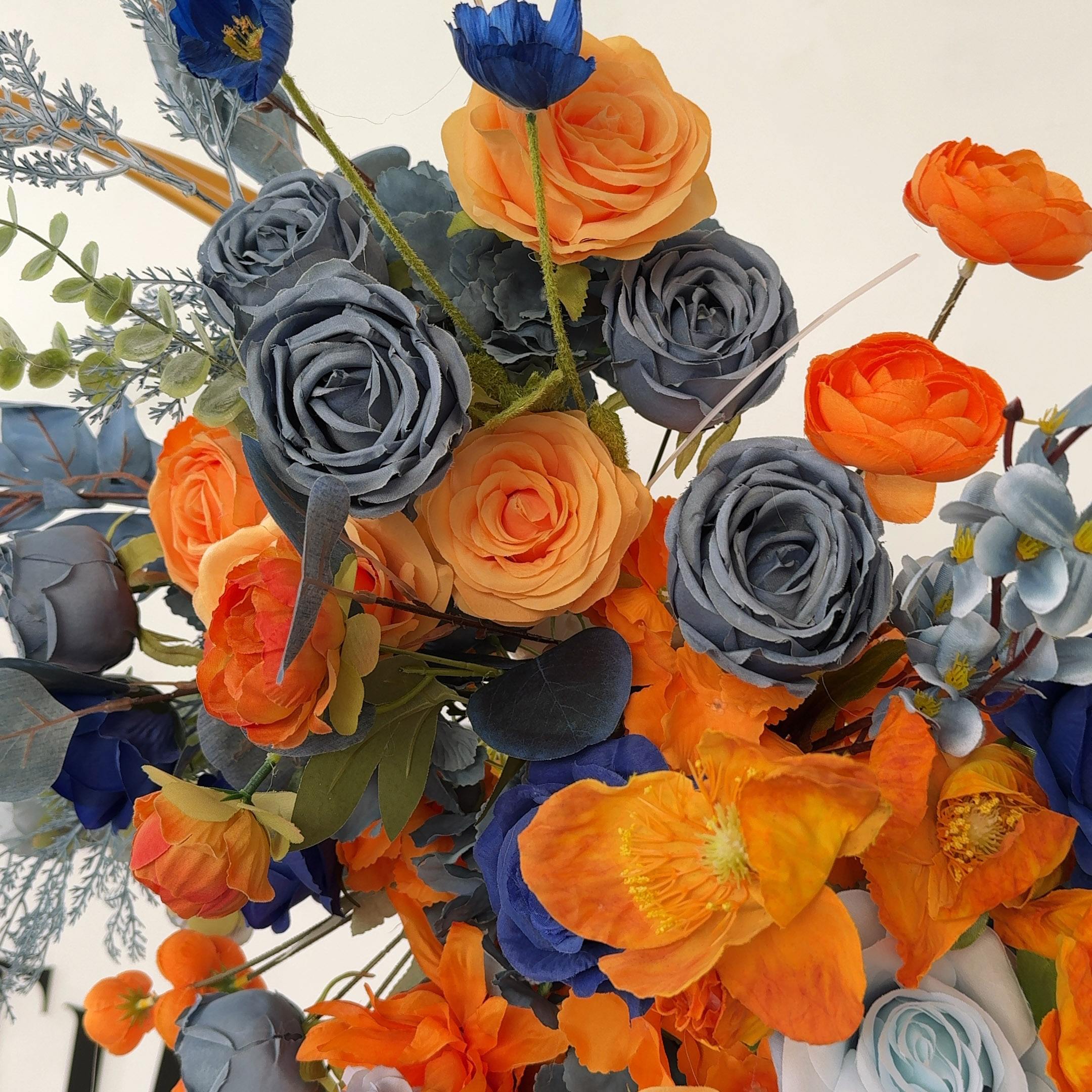 Roseytime Orange&Blue Flower Pillars Arch with Frame #RTP160