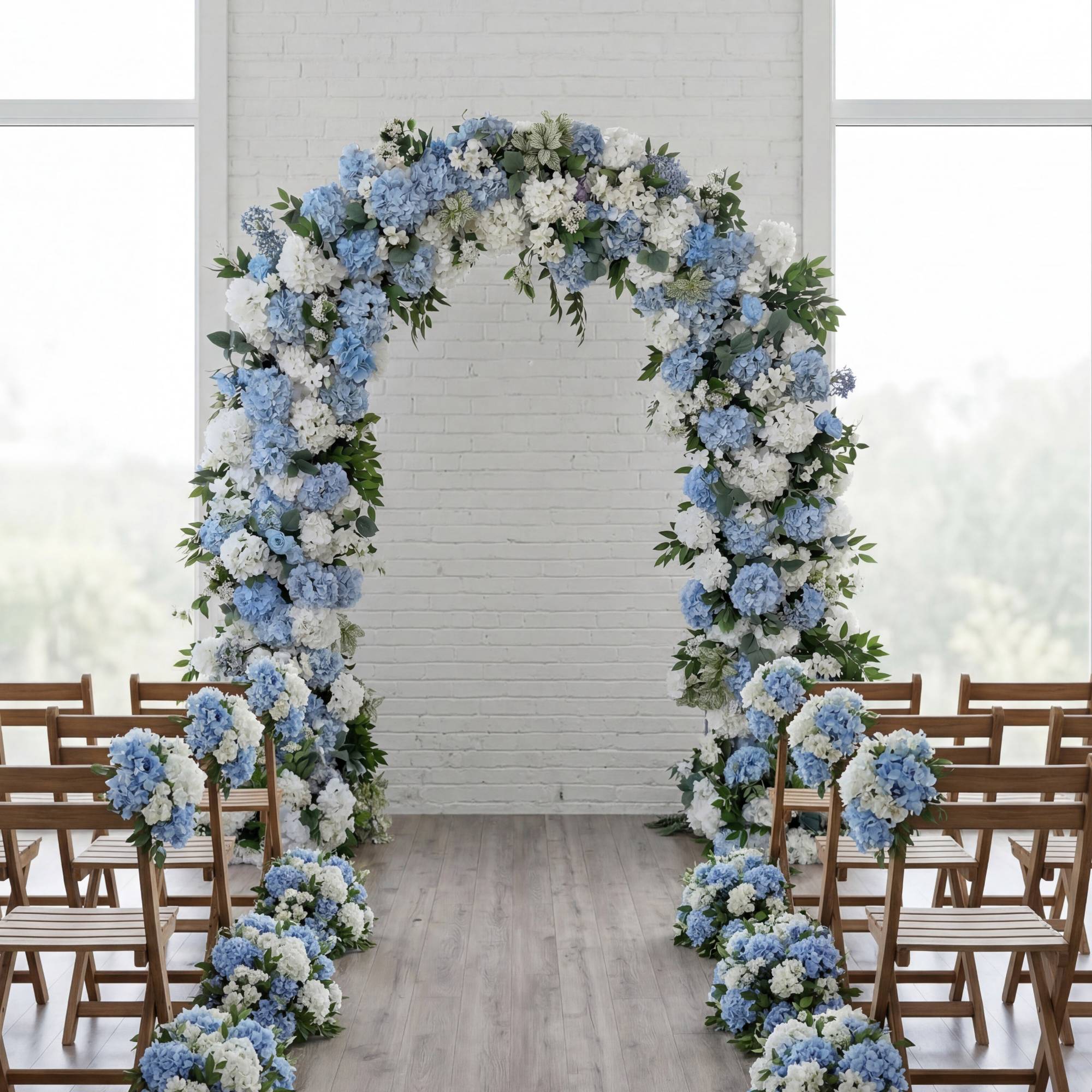 RoseyTime Blue&White Hydrangea Flower Arch n-shape Round Arch #RTA130