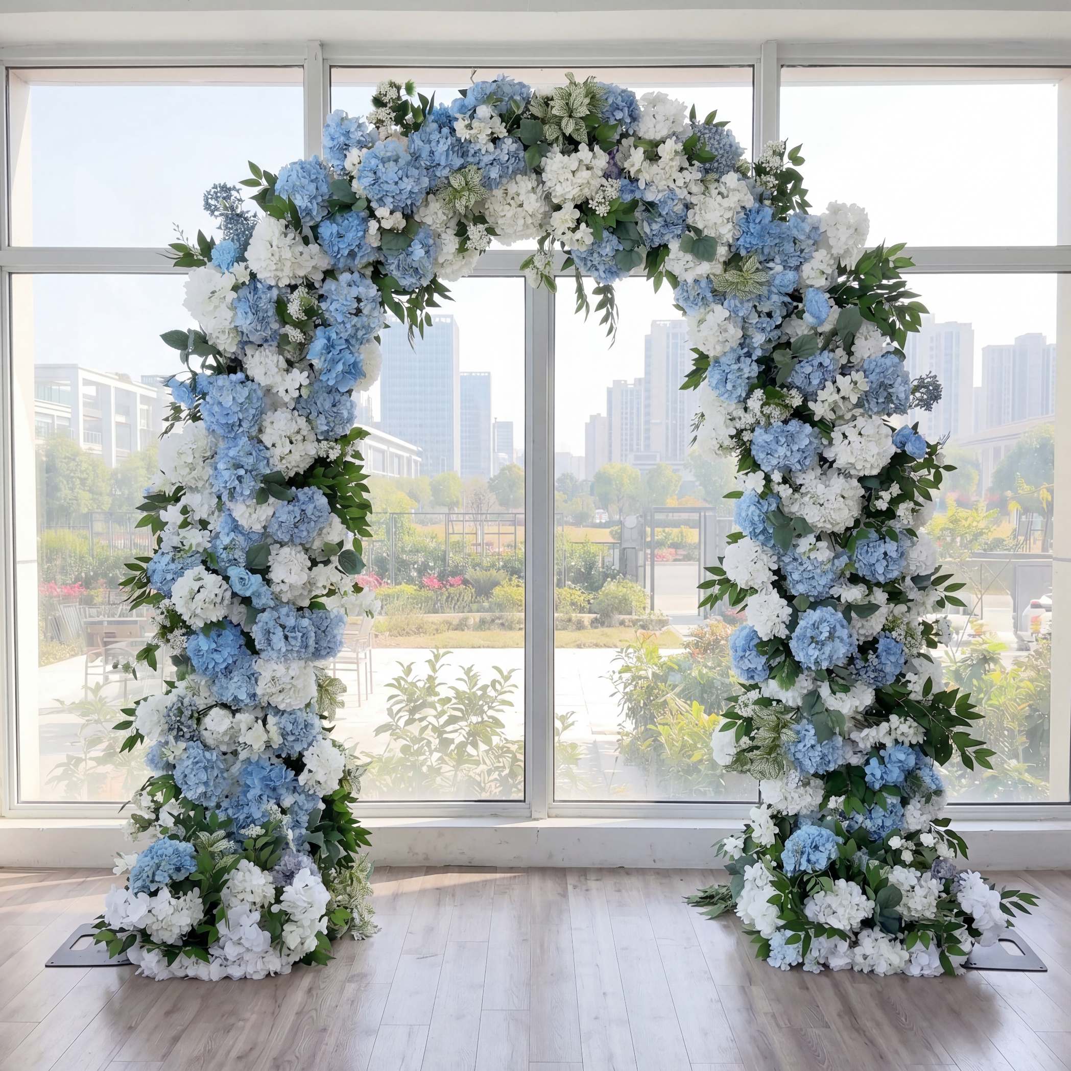 RoseyTime Blue&White Hydrangea Flower Arch n-shape Round Arch #RTA130