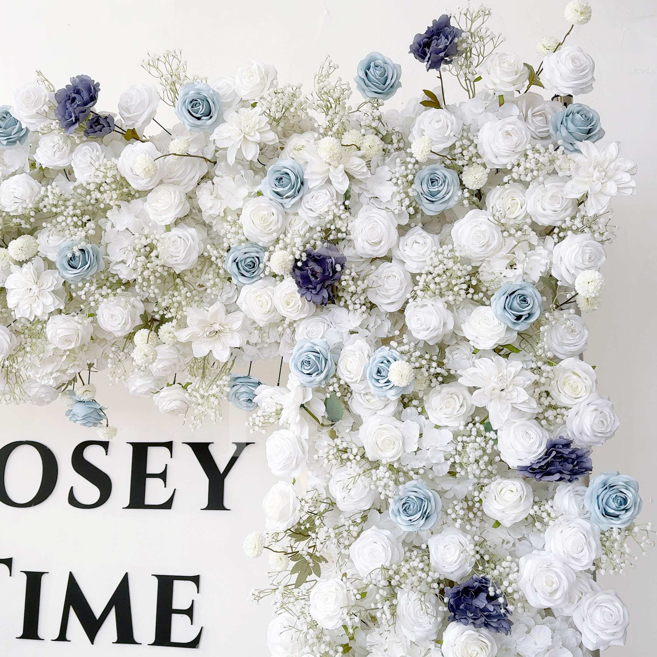 Roseytime Dusty Blue Baby's Breath Square Flower Arch Fabric Back#RTA371