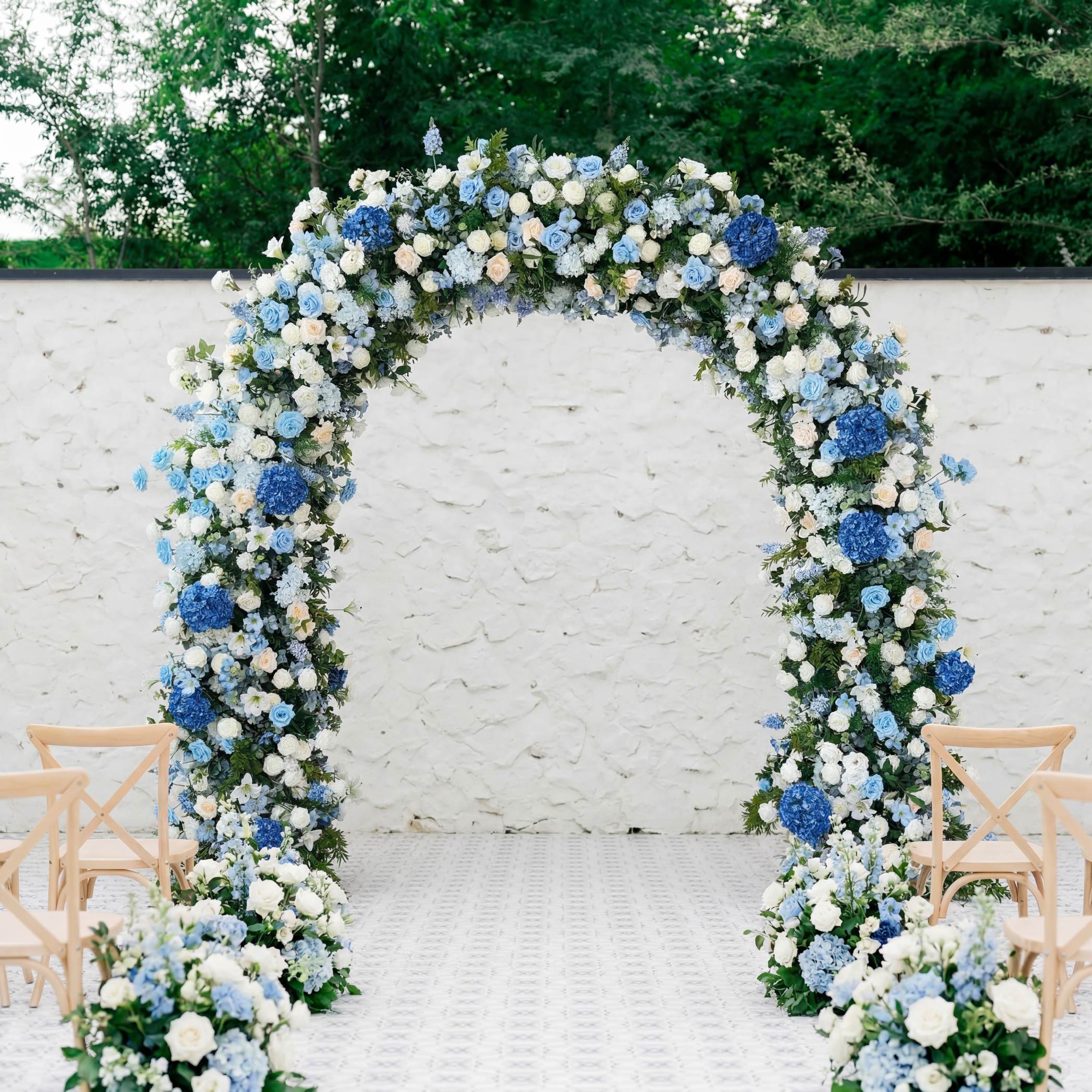 RoseyTime Blue&White Flower n-Shape Round Arch With Frame #RTA078