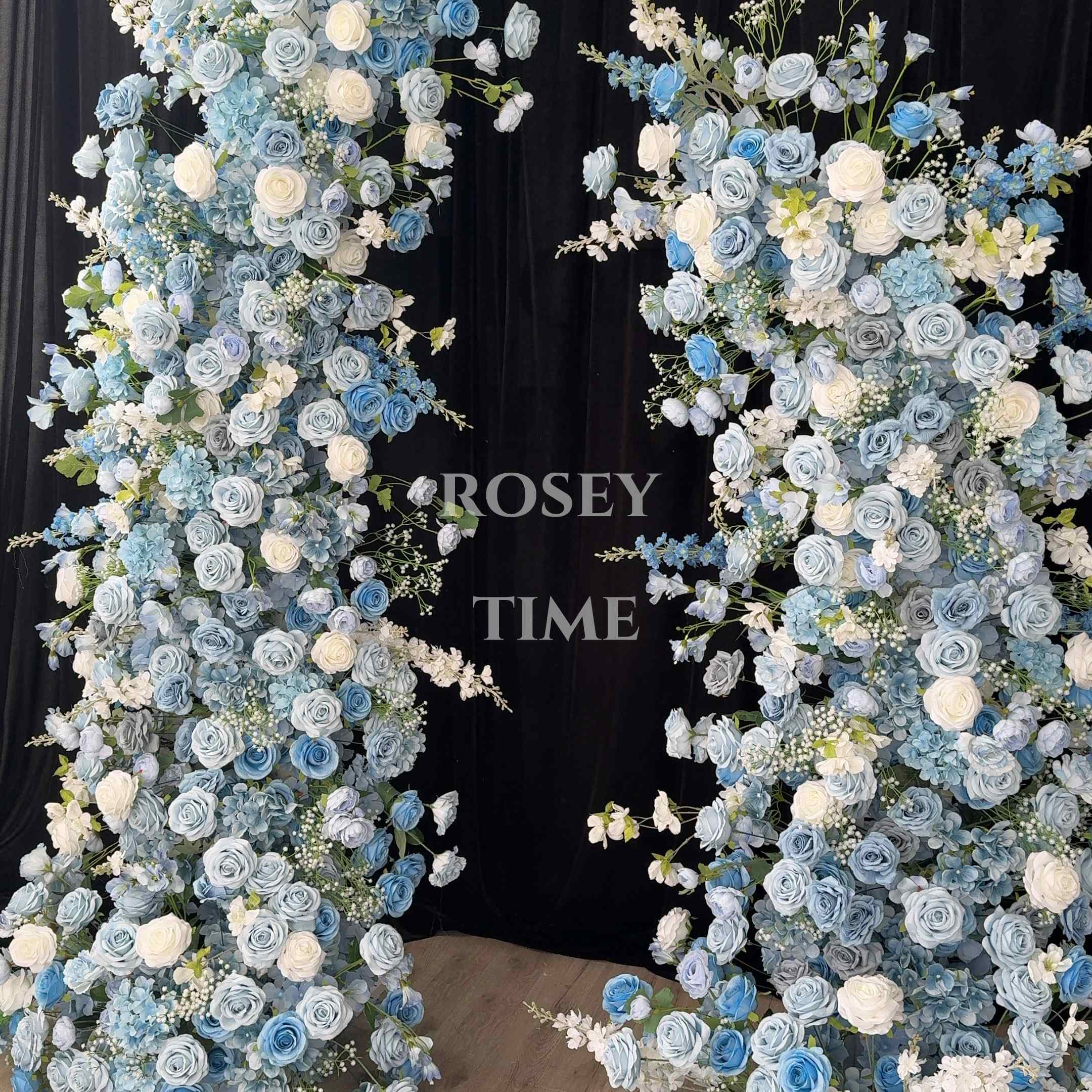 Roseytime Dusty Blue Flower Pillars Arch with Frame #RTP072