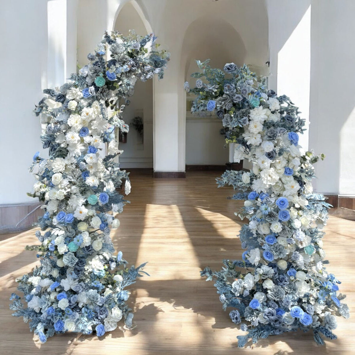Roseytime Dusty Blue Flower Pillars Arch with Frame