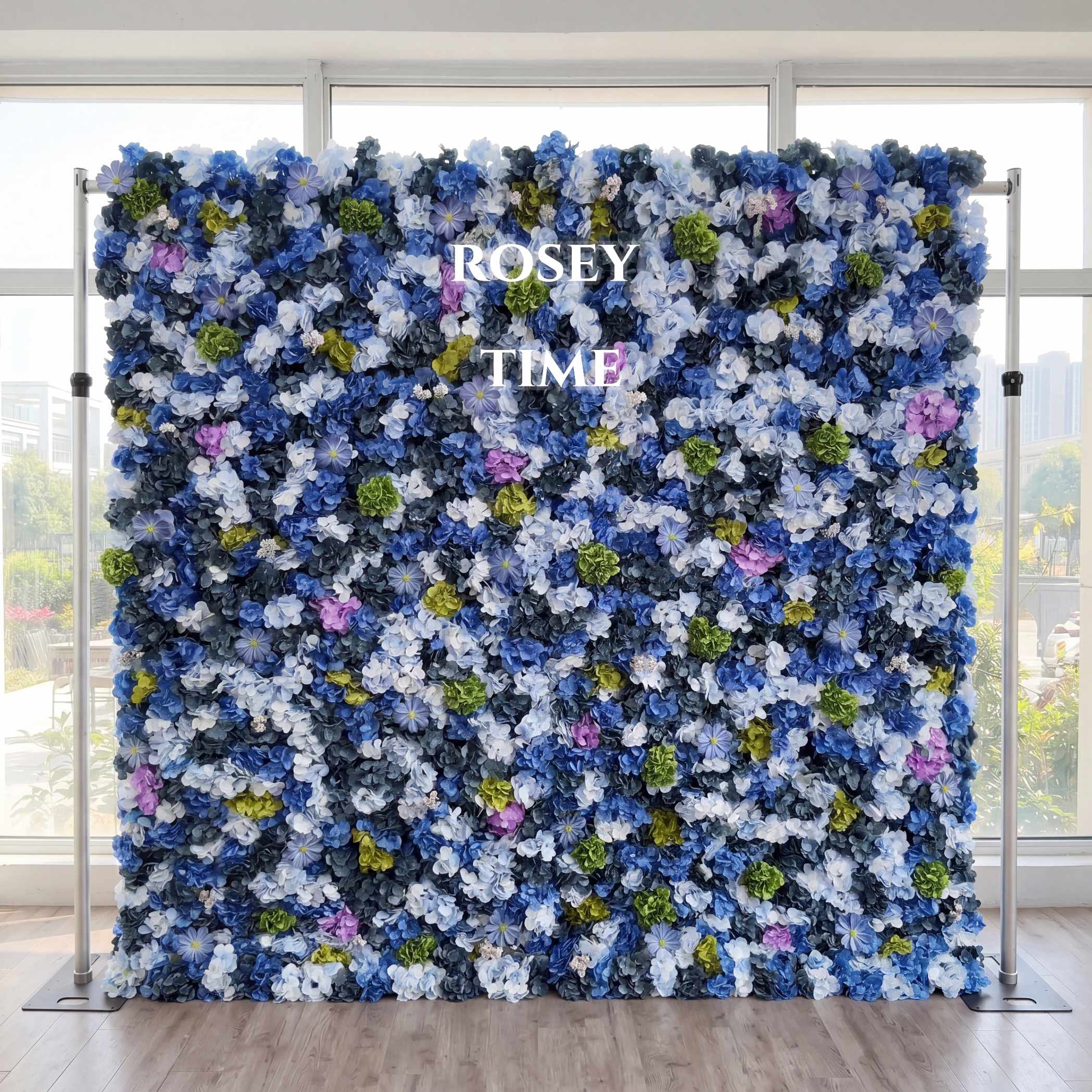 Roseytime 3D Blue Flower Wall Roll Up Fabric Back #RTW357