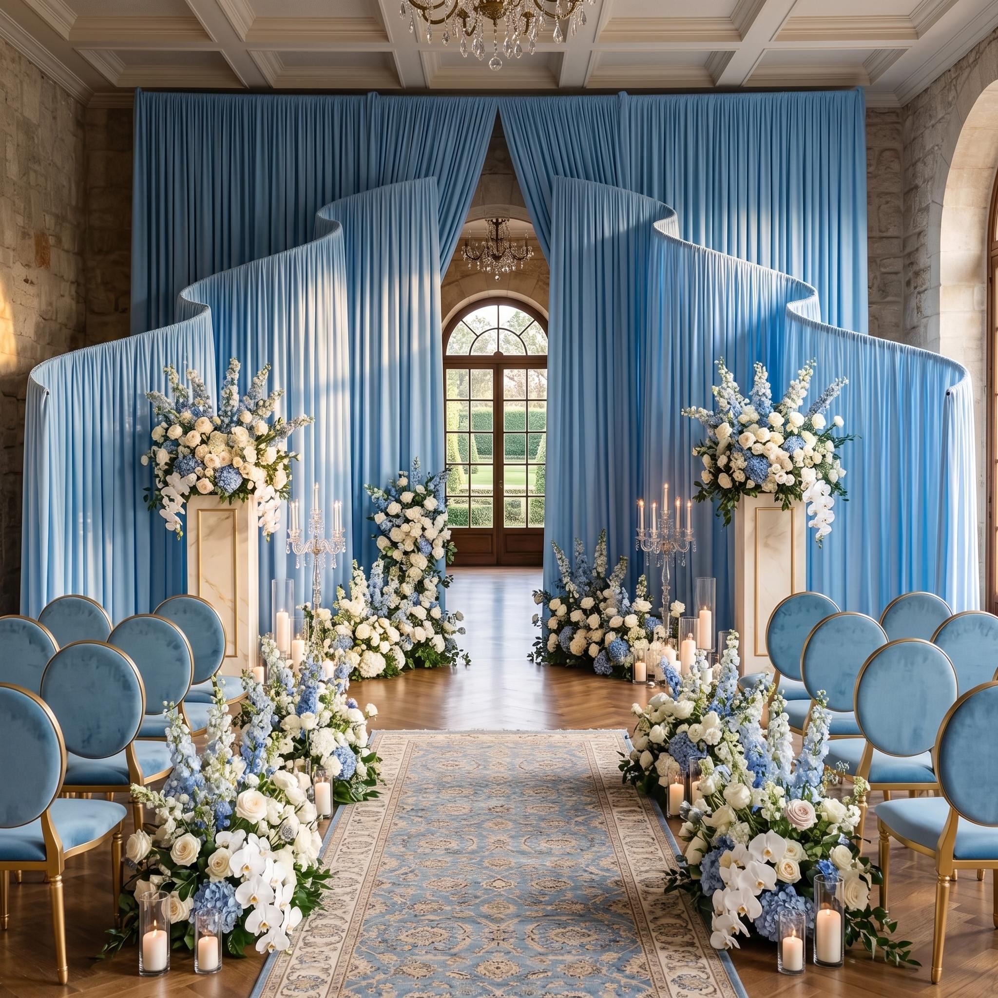RoseyTime Blue Colors Wavy/Wave Wedding Backdrop Drapes Set 16pc