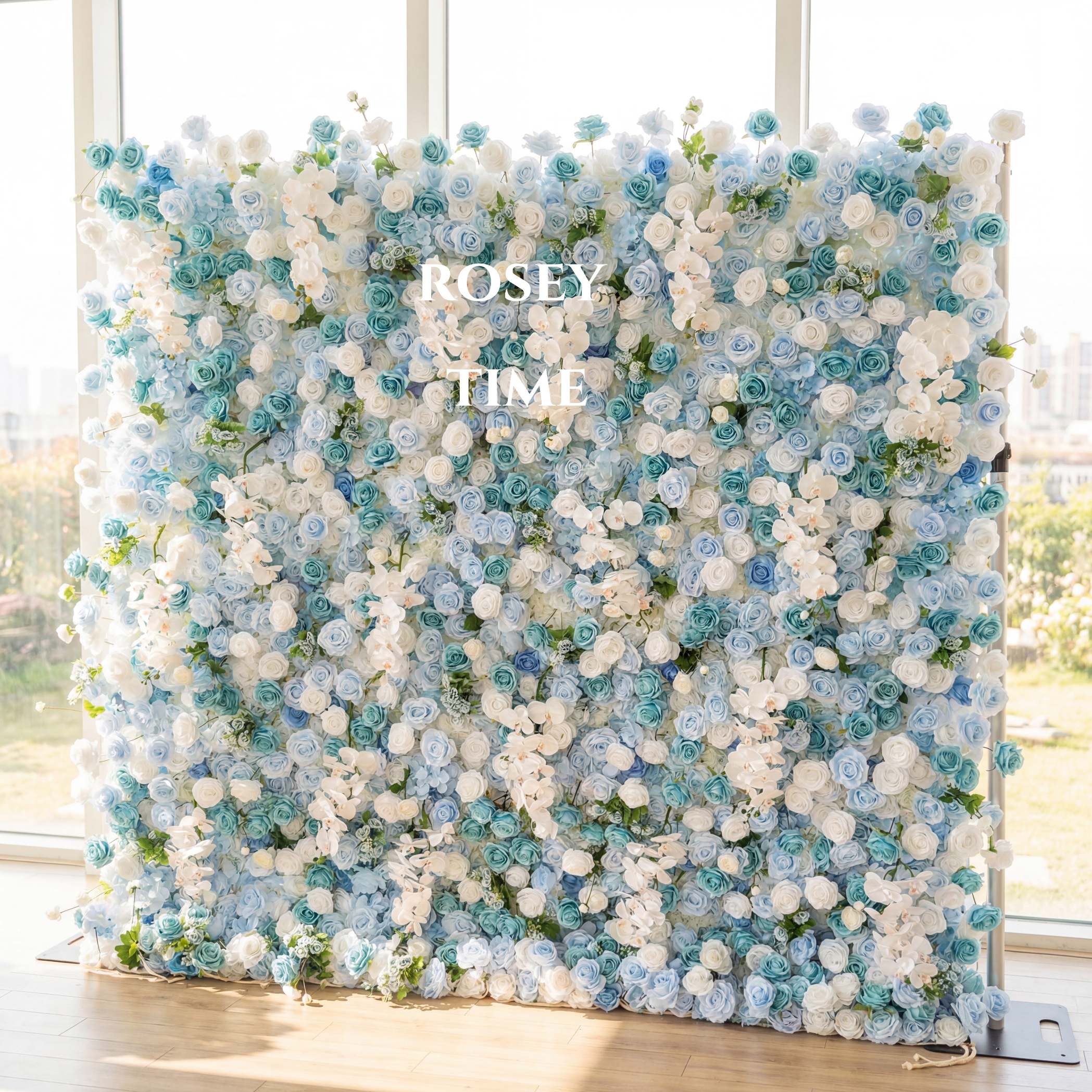 Roseytime 5D Artificial Blue Flower Wall Roll Up Fabric Back #RTW084