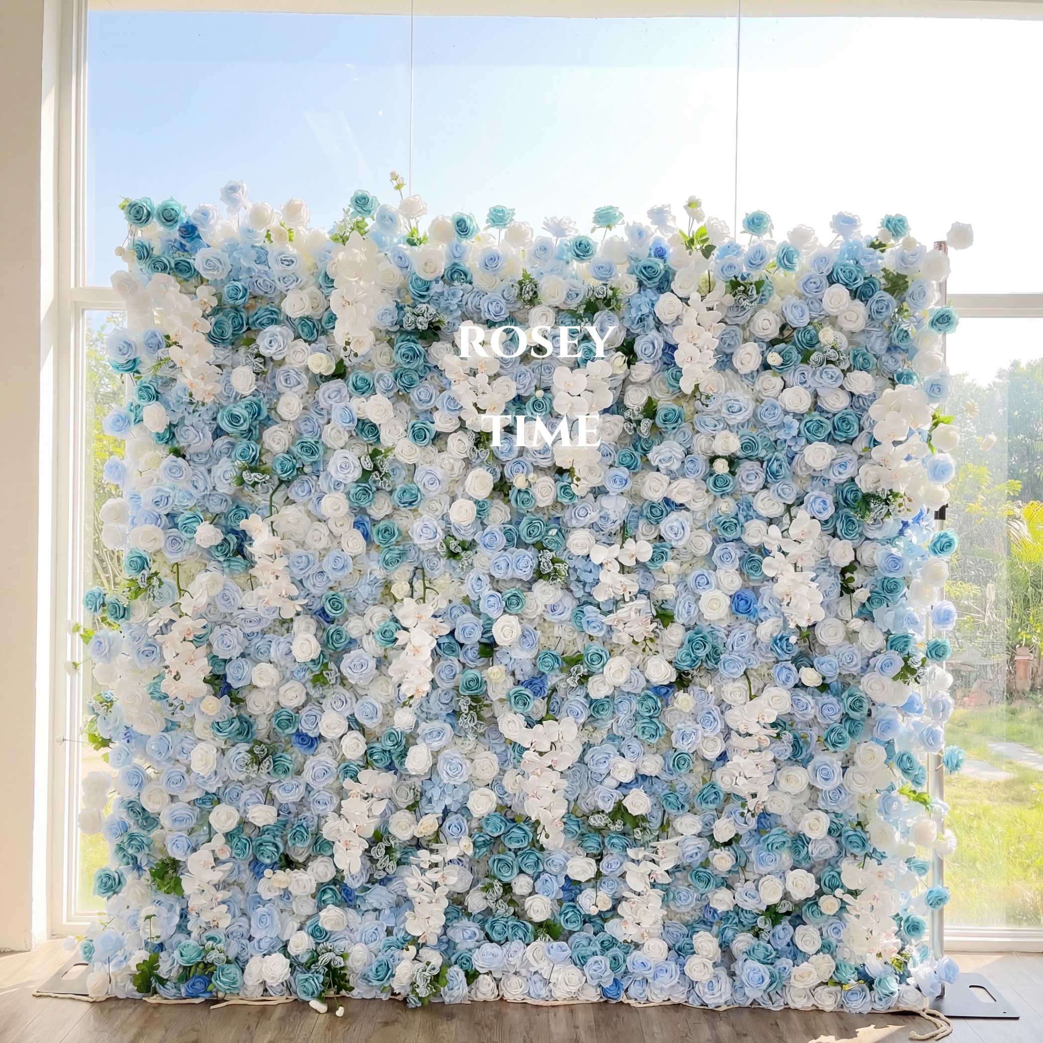 Roseytime 5D Artificial Blue Flower Wall Roll Up Fabric Back #RTW084