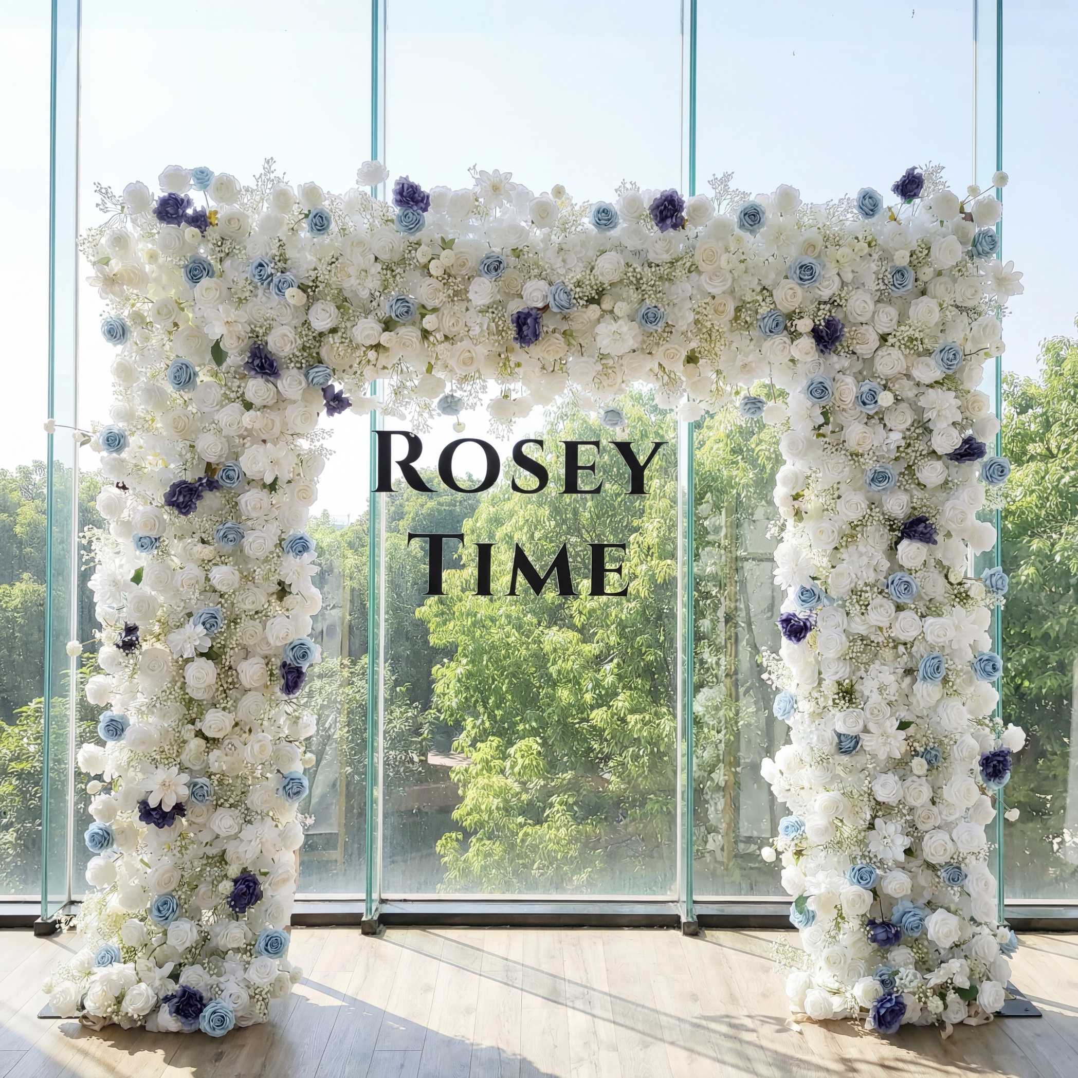 Roseytime Dusty Blue Baby's Breath Square Flower Arch Fabric Back#RTA371