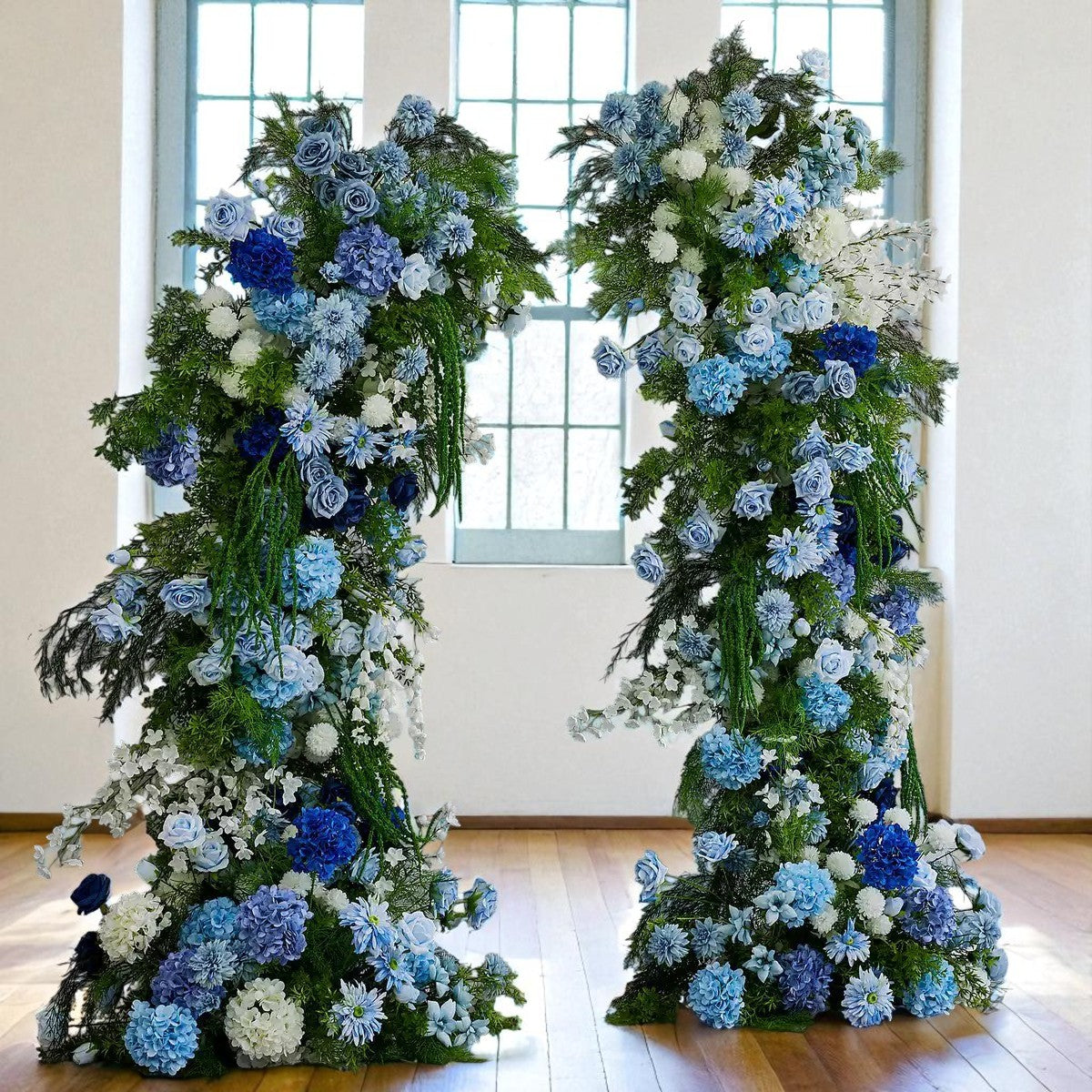 Roseytime Blue Flower Pillars Arch with Frame #RTP104