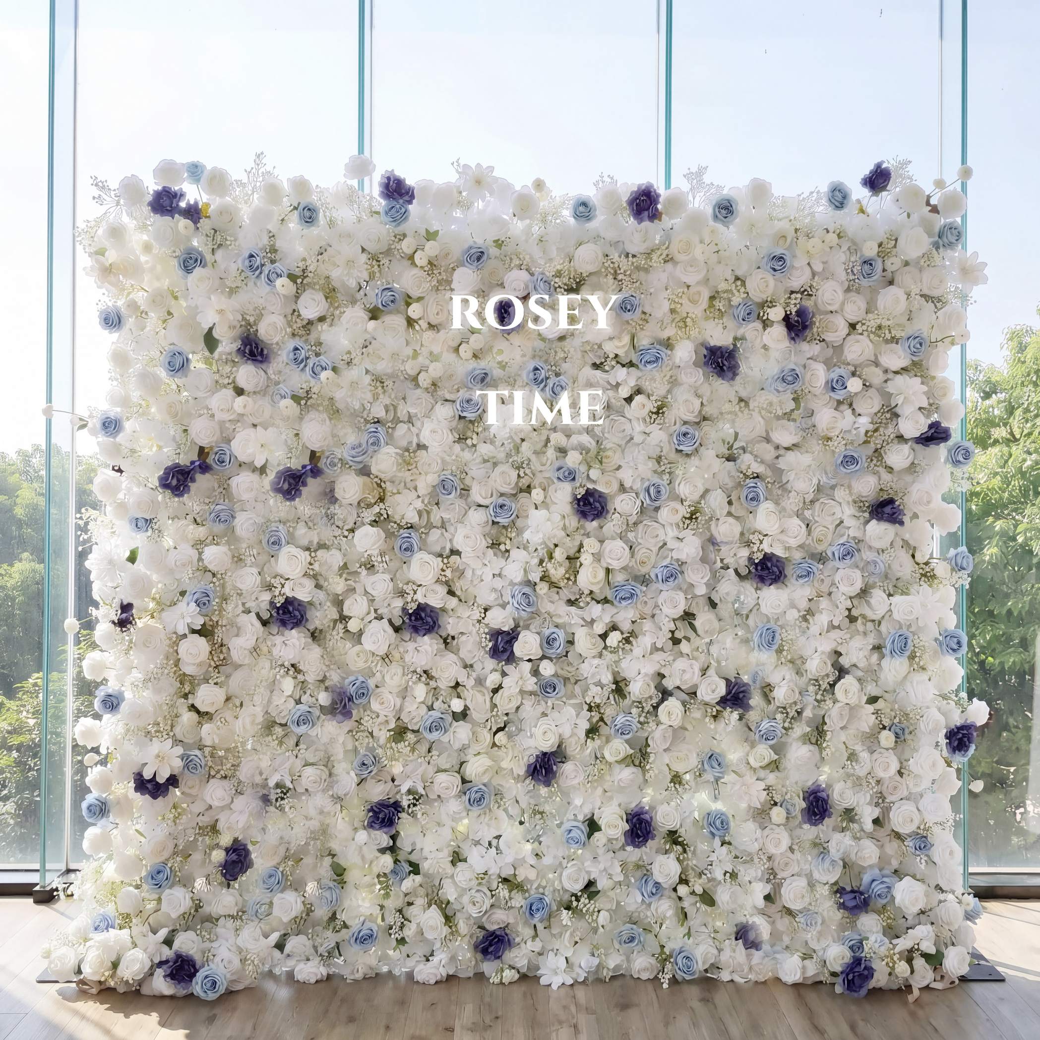 Roseytime 5D White&Blue Flower Wall Roll Up Fabrci Back #RTW247