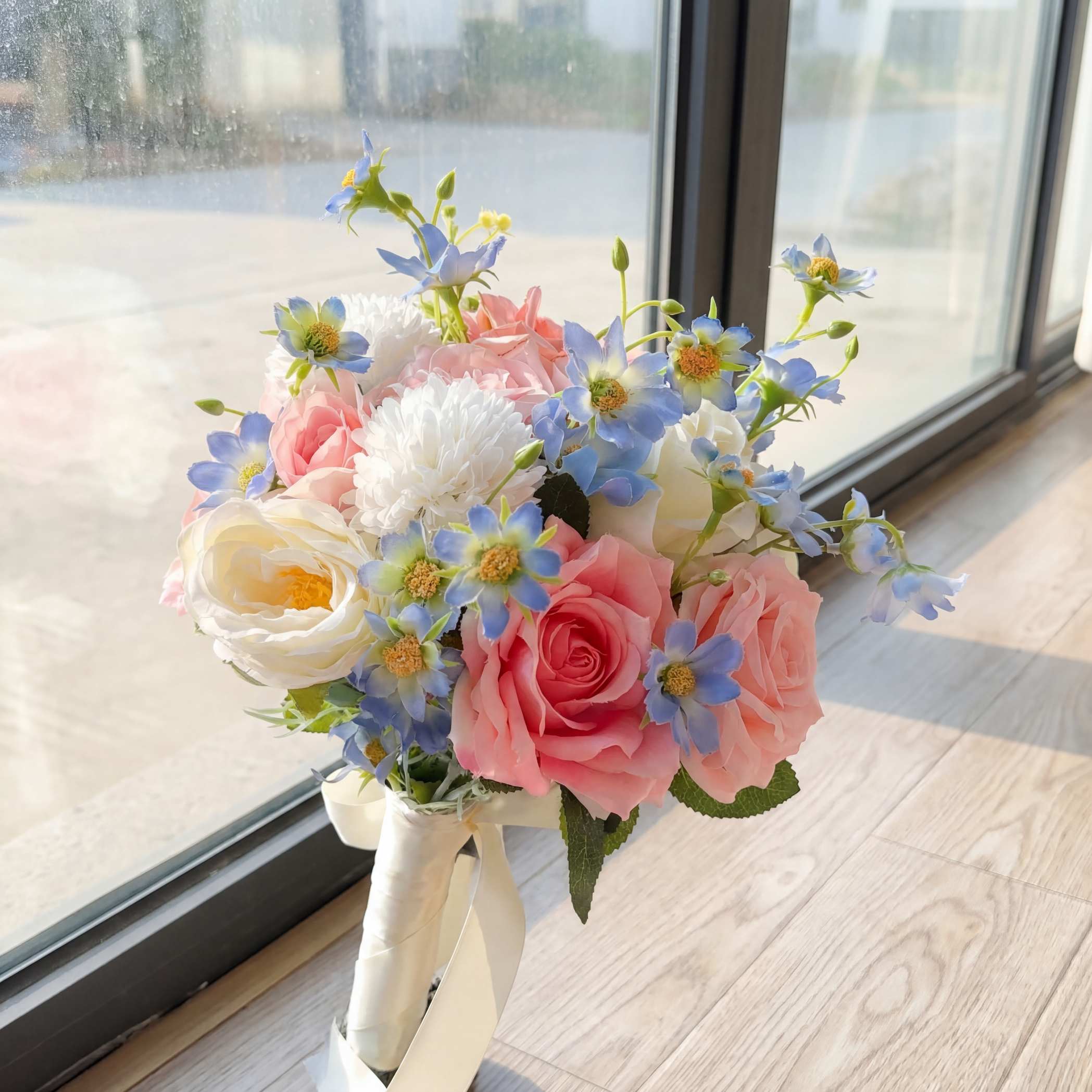 Roseytime Bride/Bridesmaid Bouquet in Pastel Pink Blue Flowers #RTBQ046