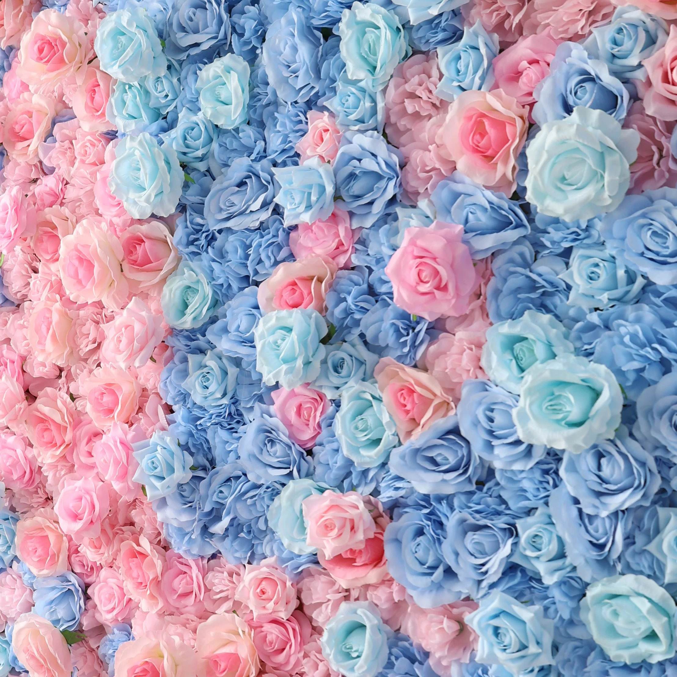 Roseytime 3D Blue Pink Flower Wall Roll Up Fabric Back #RTW342