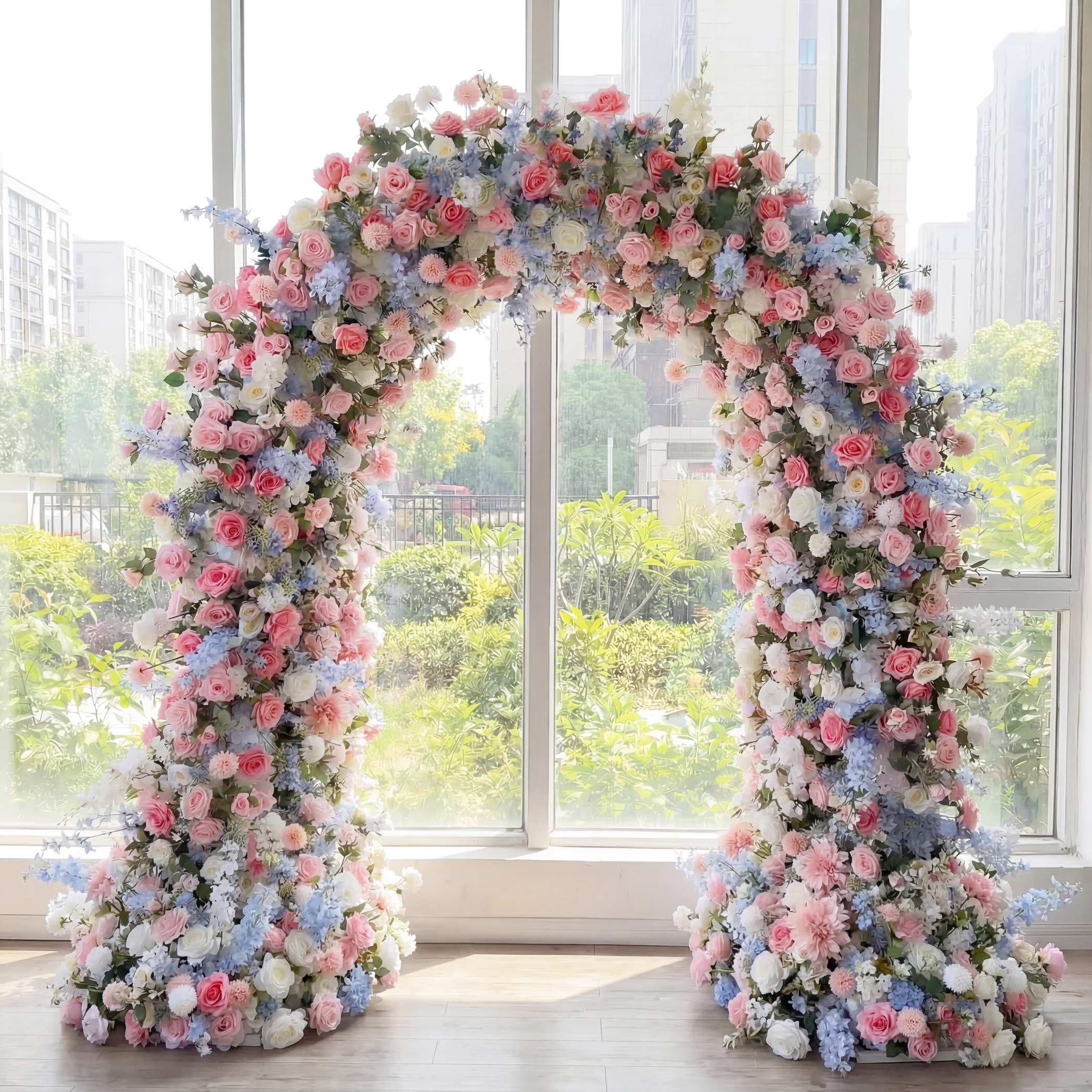 RoseyTime Pastel Pink Blue Flower Arch n-shape Round Arch #RTA420