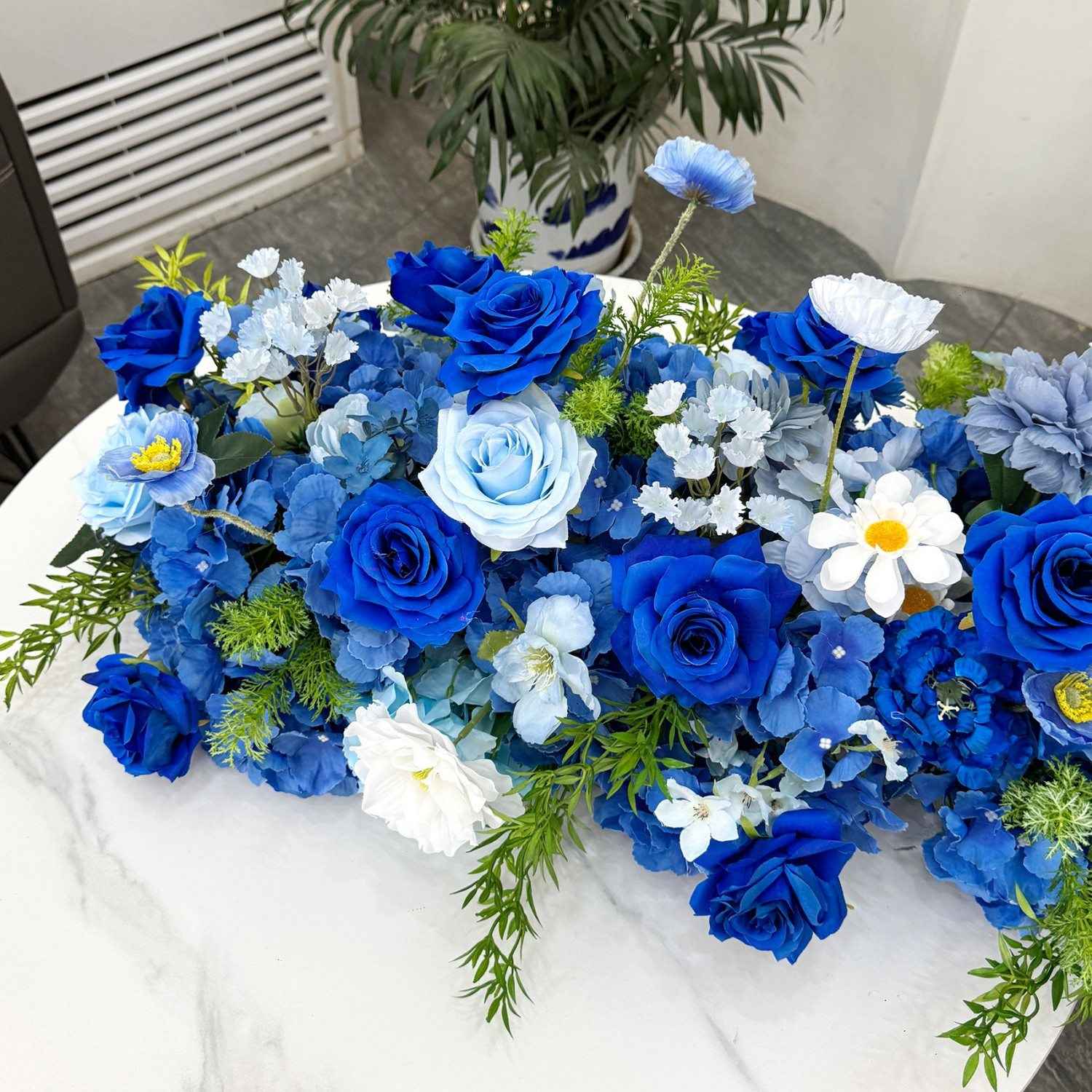 Roseytime Royal Blue Flower Runner Table Flower Decor#RTR092