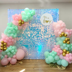 Roseytime Rainbow Blue Sequin Shimmer Backdrop for Wedding Baby Shower Birthday Party Decor