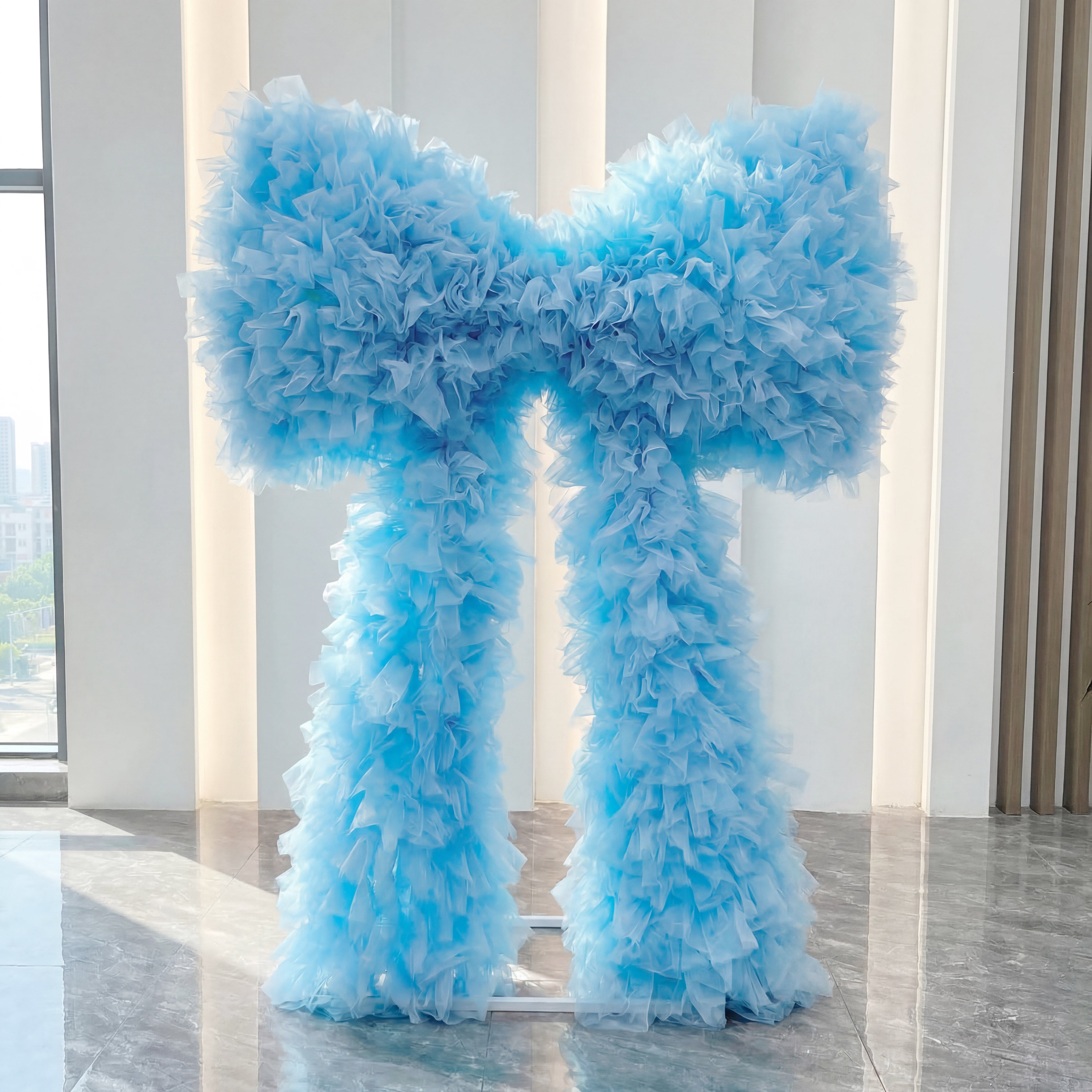 Roseytime Blue Tulle Bow Backdrop Wall Roll Up Fabric Back #RTW404