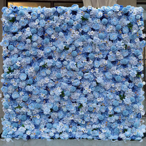 Roseytime 3D Blue Flower Wall Roll Up Fabric Back #RTW001