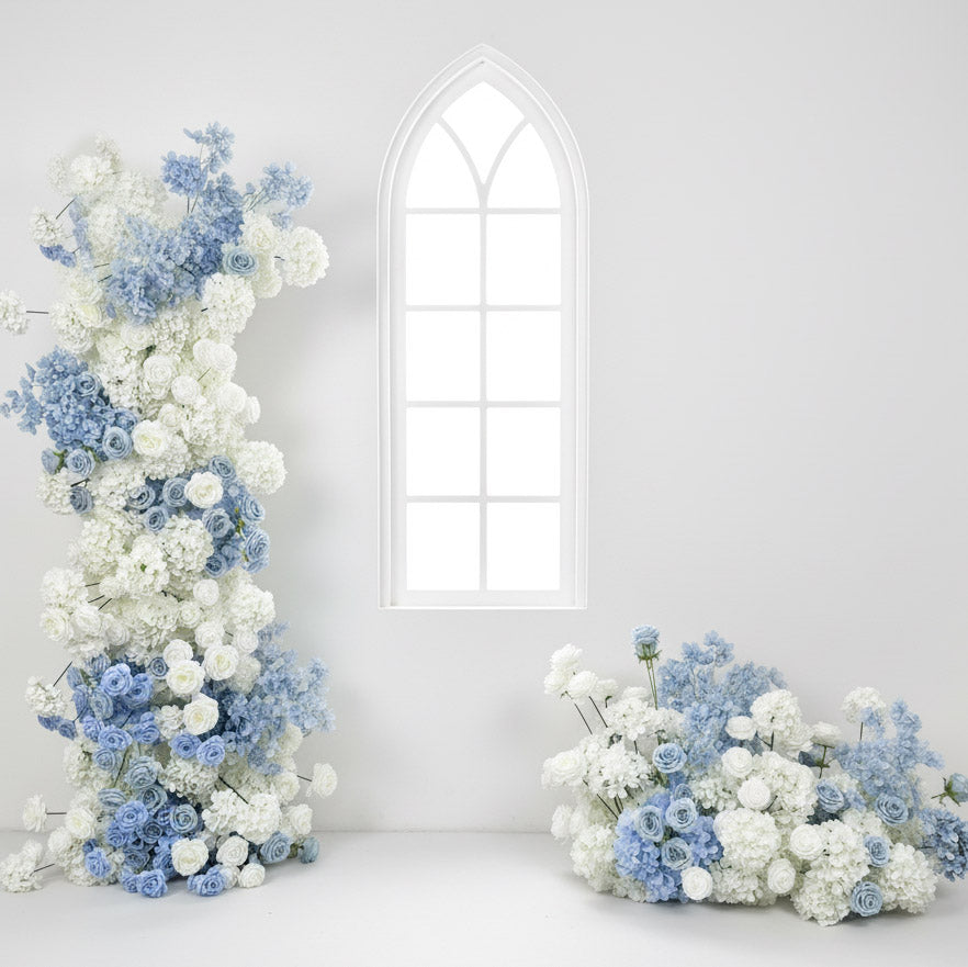 Roseytime White&Blue Flower Pillars Set with Frame #RTP109
