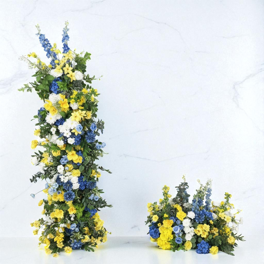 Roseytime Yellow&Blue Flower Pillars Set with Frame #RTP110
